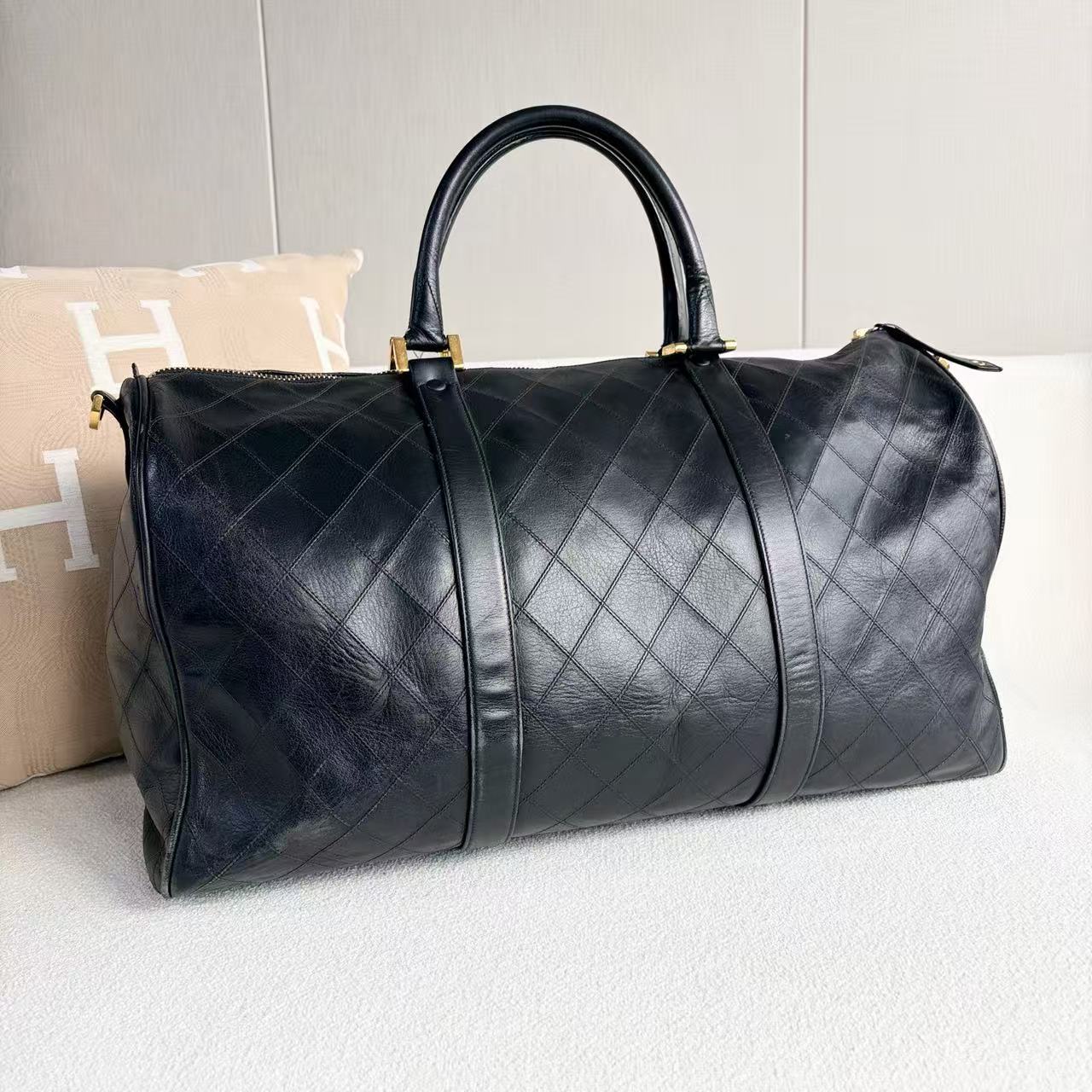Chanel - Boston Bag - Calfskin leather - Black with Gold-Tone Hardware - (large)