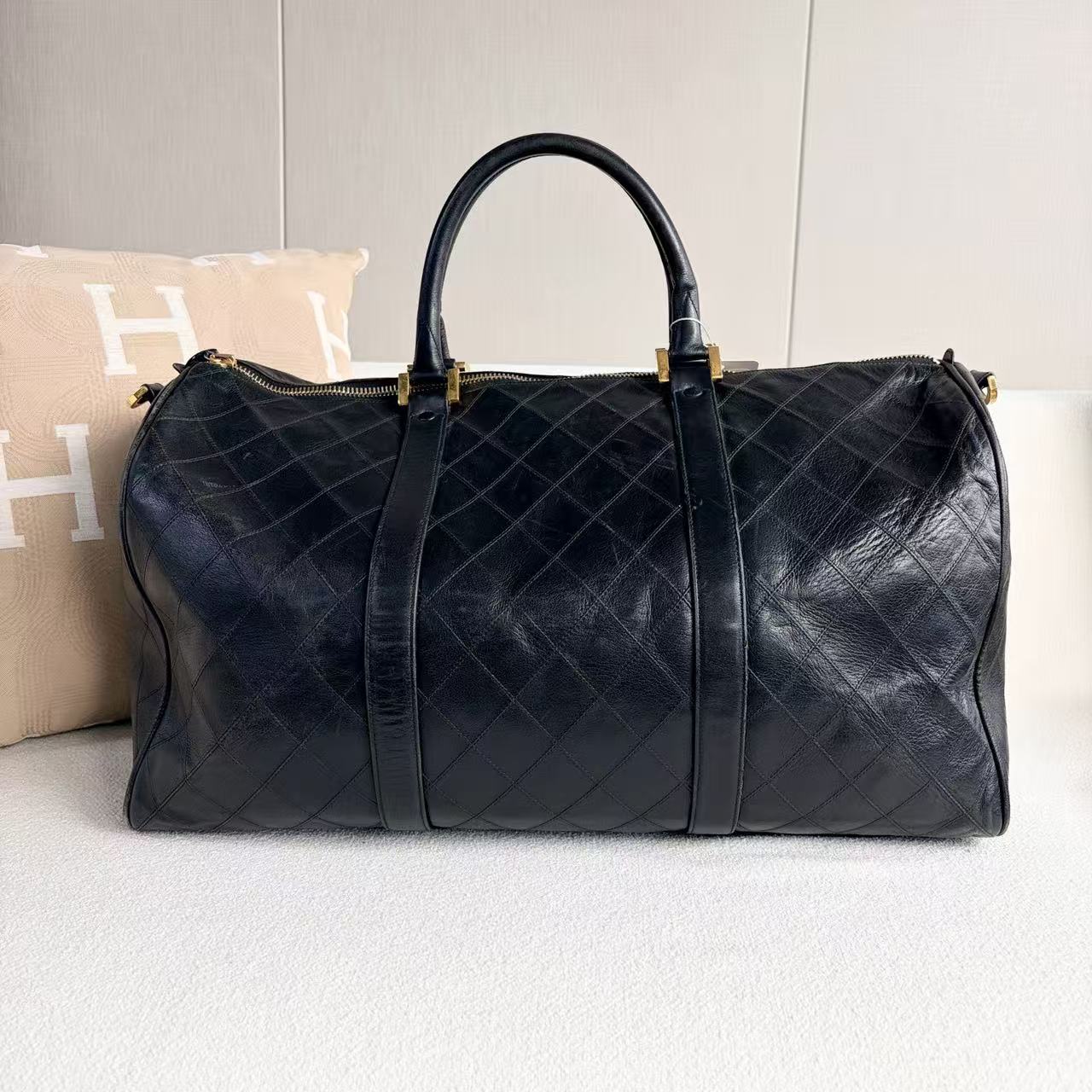 Chanel - Boston Bag - Calfskin leather - Black with Gold-Tone Hardware - (large)