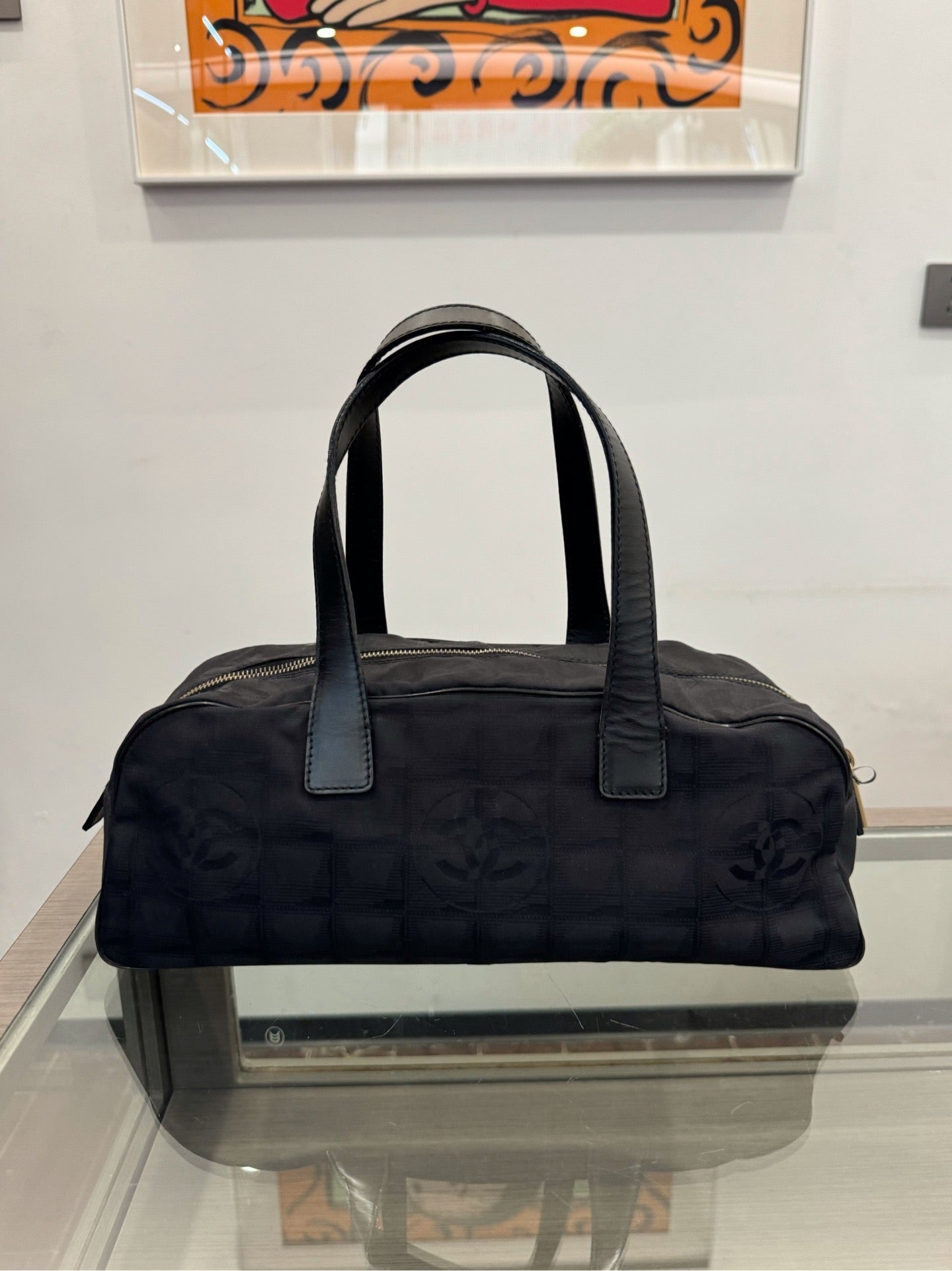 Chanel - Boston Bag - Cloth - Black - (large)