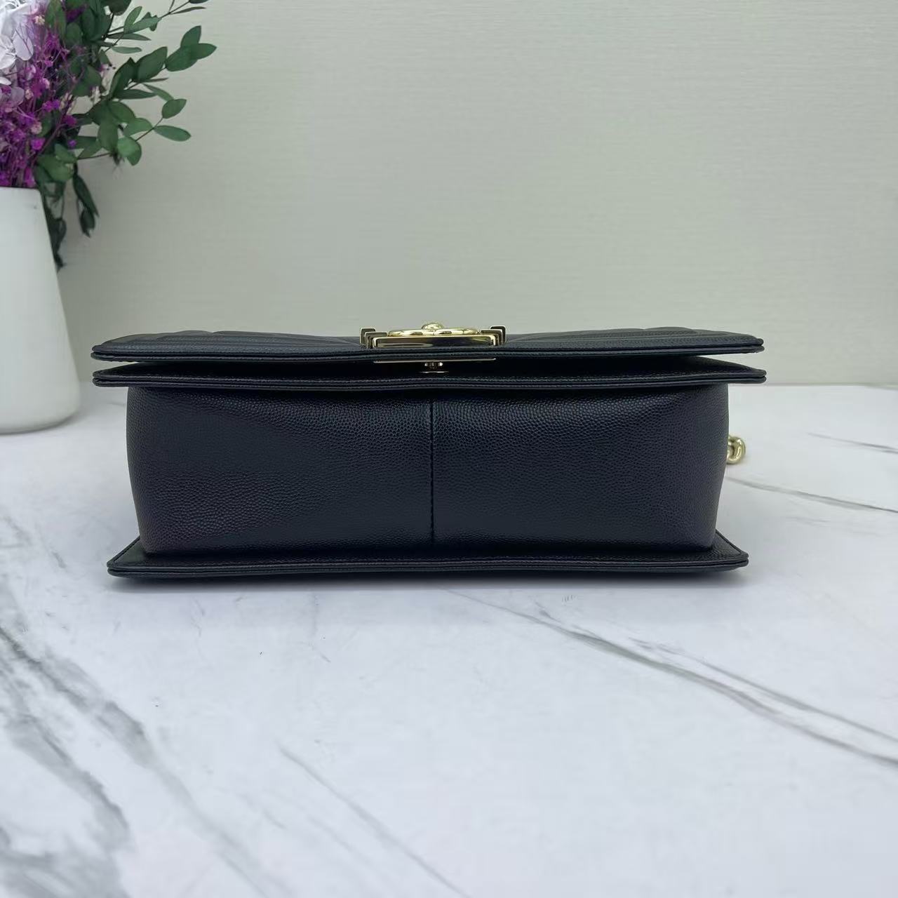 Chanel - Boy Bag - Caviar calfskin leather - Black with Gold-Tone Hardware - (Medium)