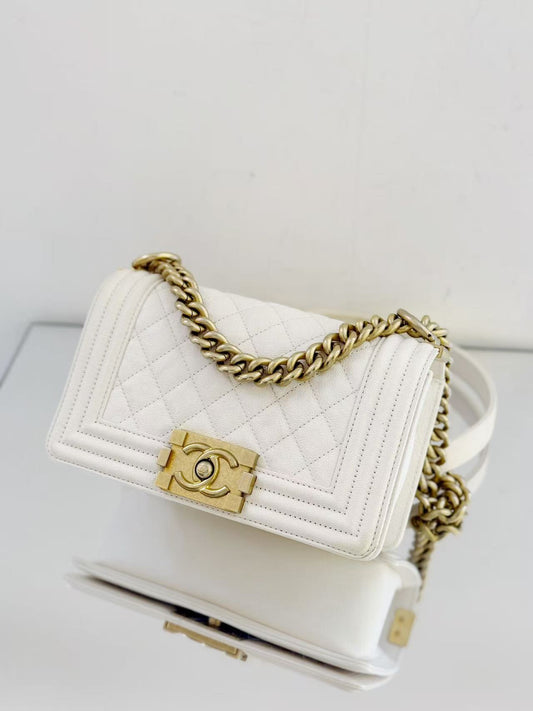Chanel - Boy Bag - Caviar calfskin leather - White - (Small)