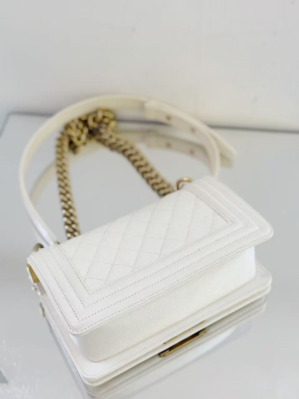 Chanel - Boy Bag - Caviar calfskin leather - White - (Small)