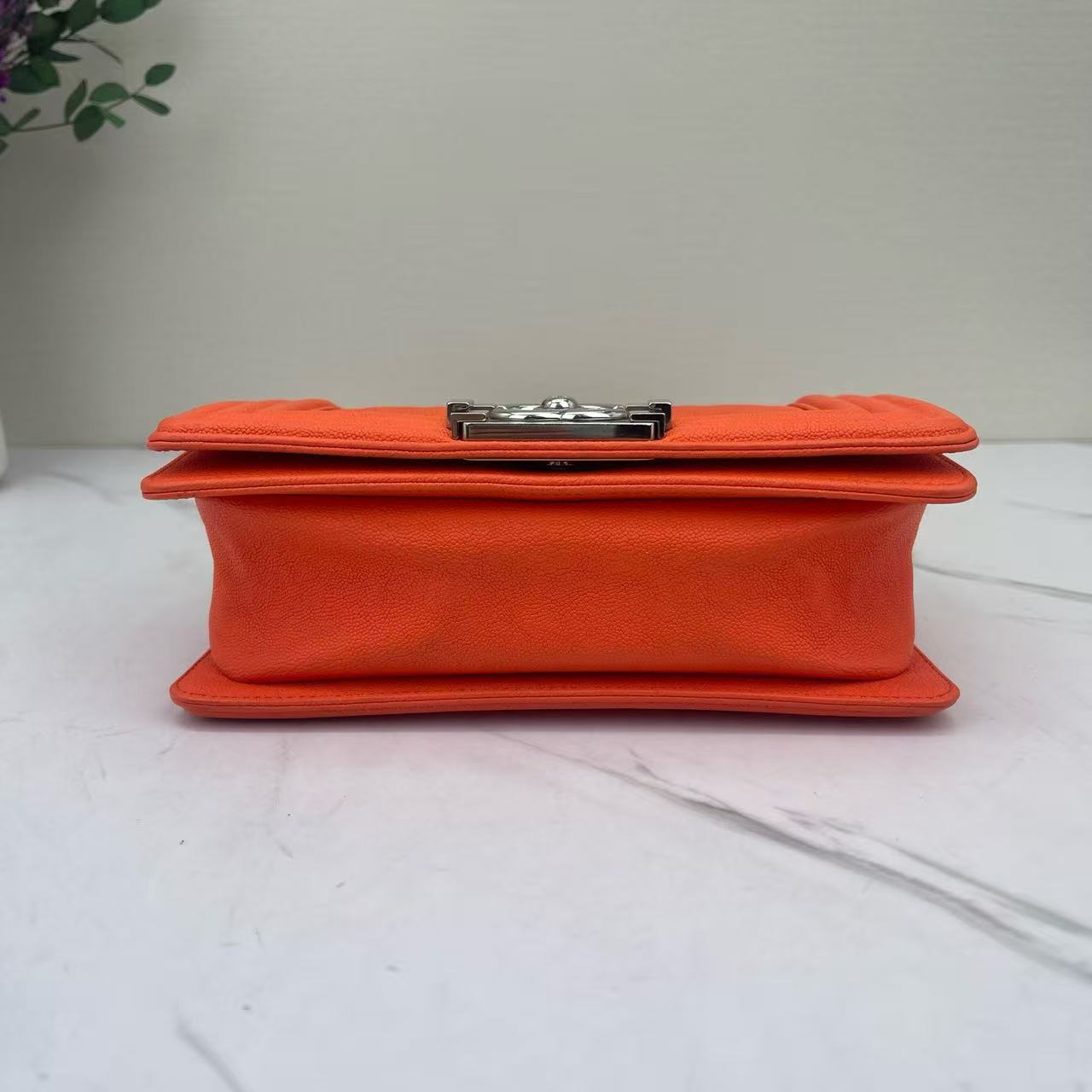 Chanel - Boy Bag - Grained calfskin leather - Orange with Silver-Tone Hardware - (small)