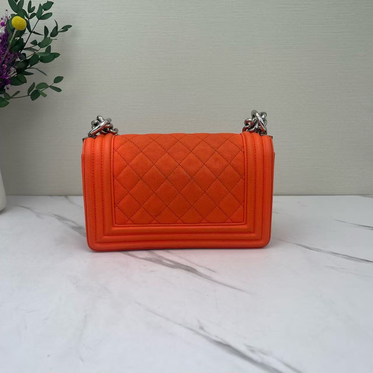 Chanel - Boy Bag - Grained calfskin leather - Orange with Silver-Tone Hardware - (small)