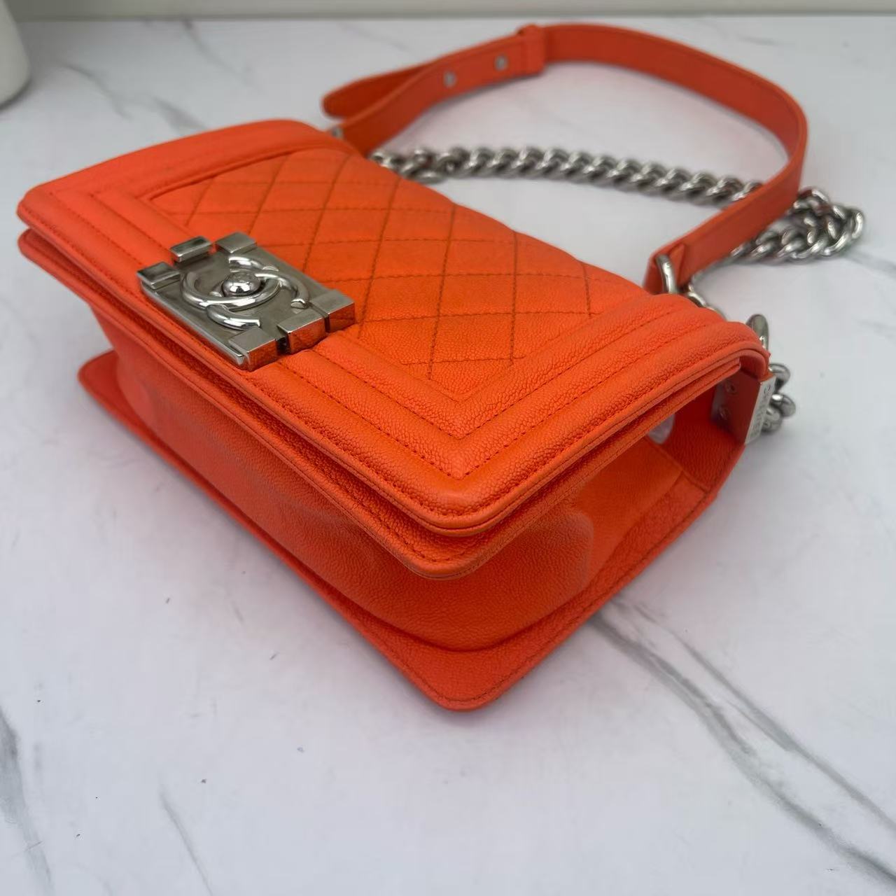 Chanel - Boy Bag - Grained calfskin leather - Orange with Silver-Tone Hardware - (small)