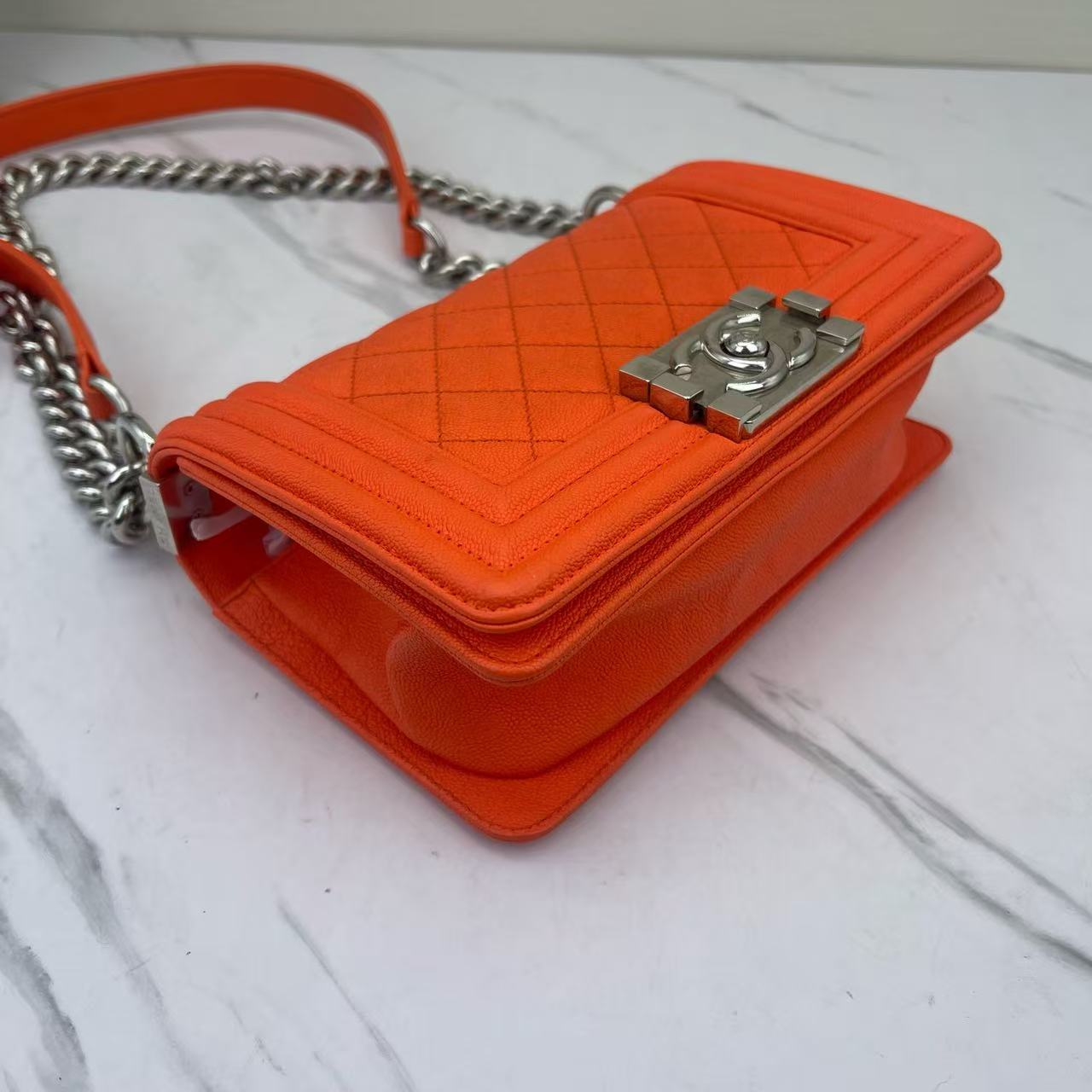 Chanel - Boy Bag - Grained calfskin leather - Orange with Silver-Tone Hardware - (small)