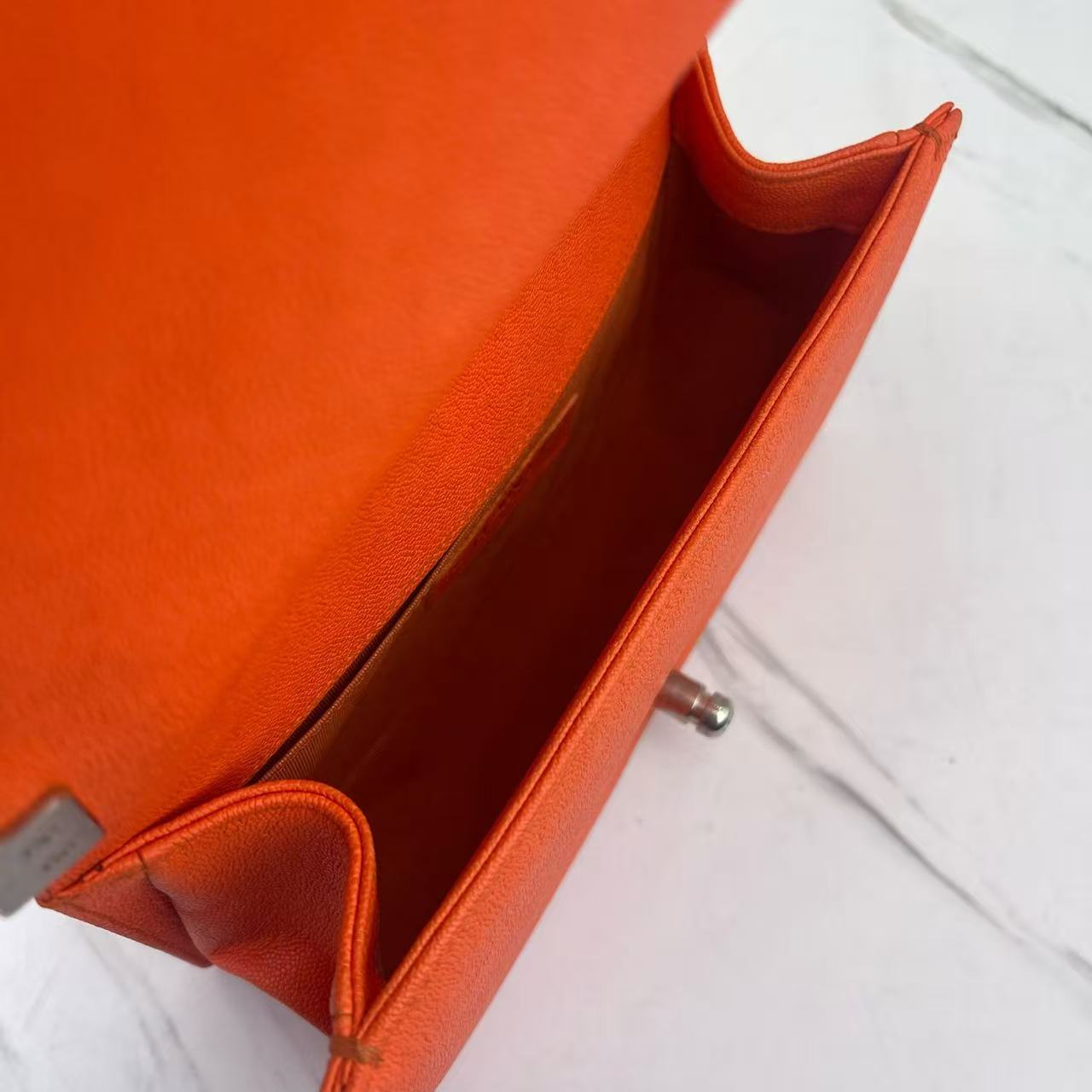 Chanel - Boy Bag - Grained calfskin leather - Orange with Silver-Tone Hardware - (small)