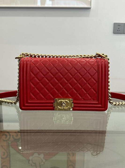 Chanel - Boy Bag - Leather - Red - (medium)
