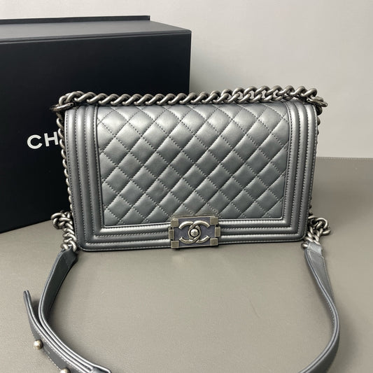 Chanel - Boy Bag - Leather - Silver - (Small)