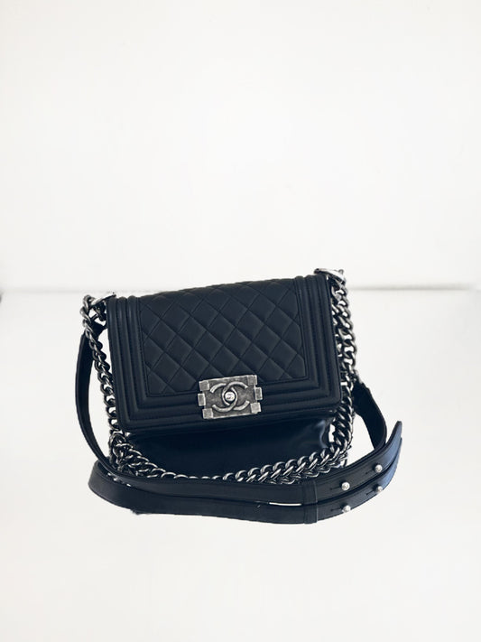 Chanel - Boy Bag Small - Distressed lambskin leather - Black - (small)