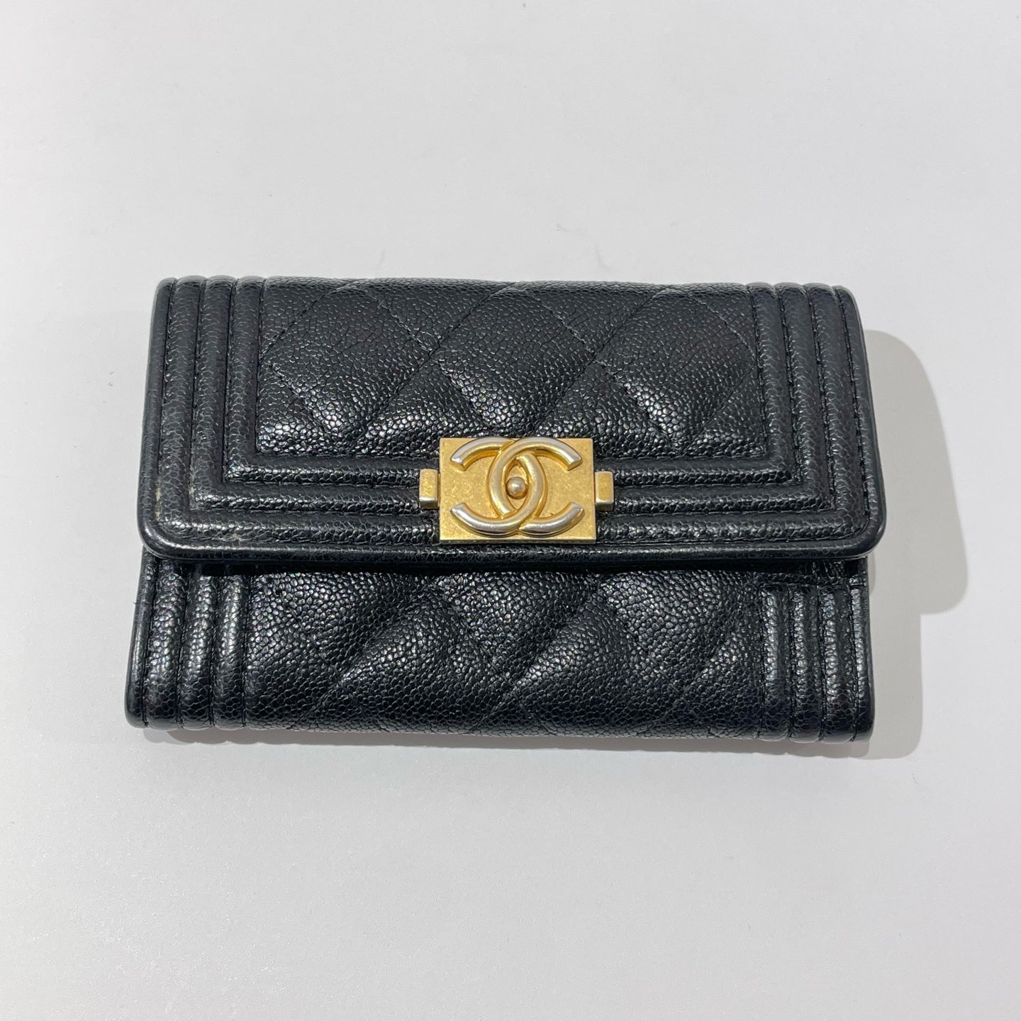 Chanel - Boy Card Holder / Coin Purse - Grained calfskin leather - Black with Gold-Tone Hardware - (Mini)
