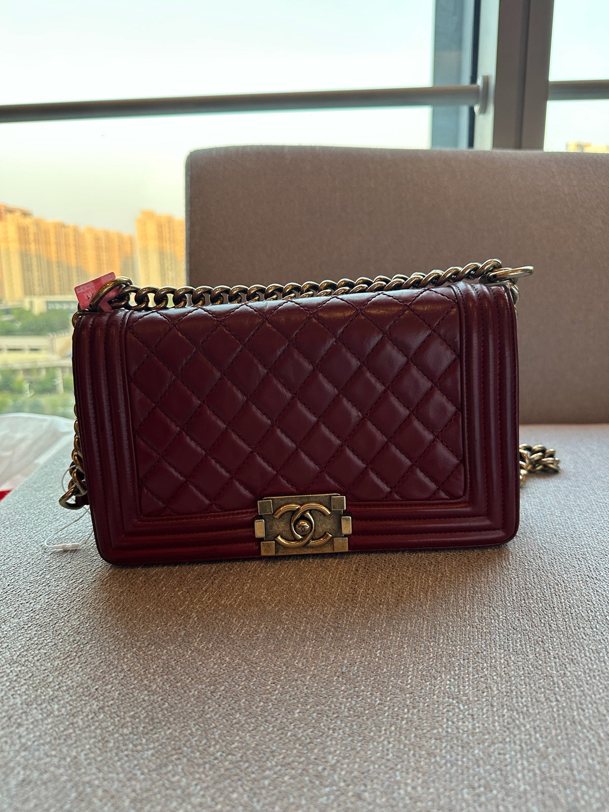 Chanel - Boy Chanel Medium - Leather - Burgundy - (medium)