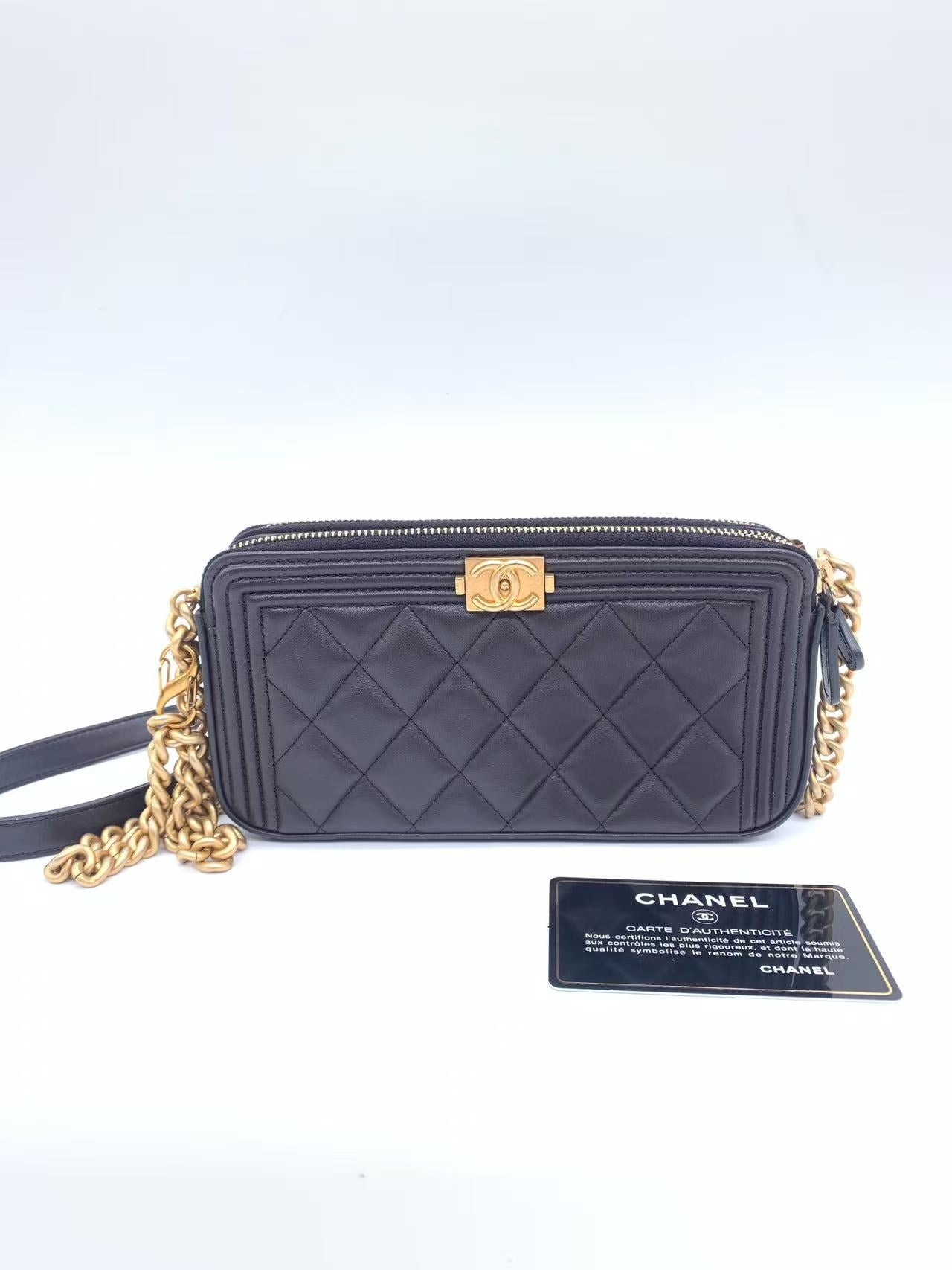 Chanel - Boy Chanel Mini Wallet On Chain (WOC) - Lambskin leather - Dark grey - (mini)