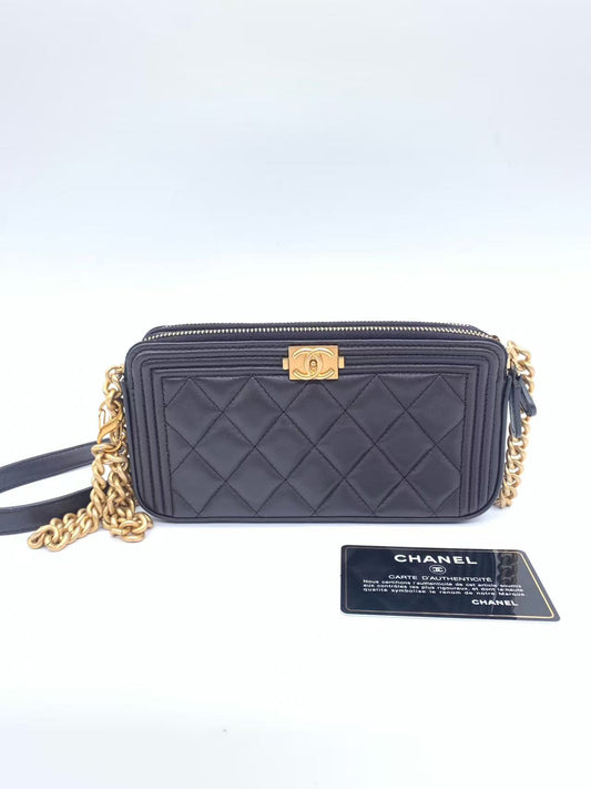 Chanel - Boy Chanel Mini Wallet On Chain (WOC) - Lambskin leather - Dark grey - (mini)