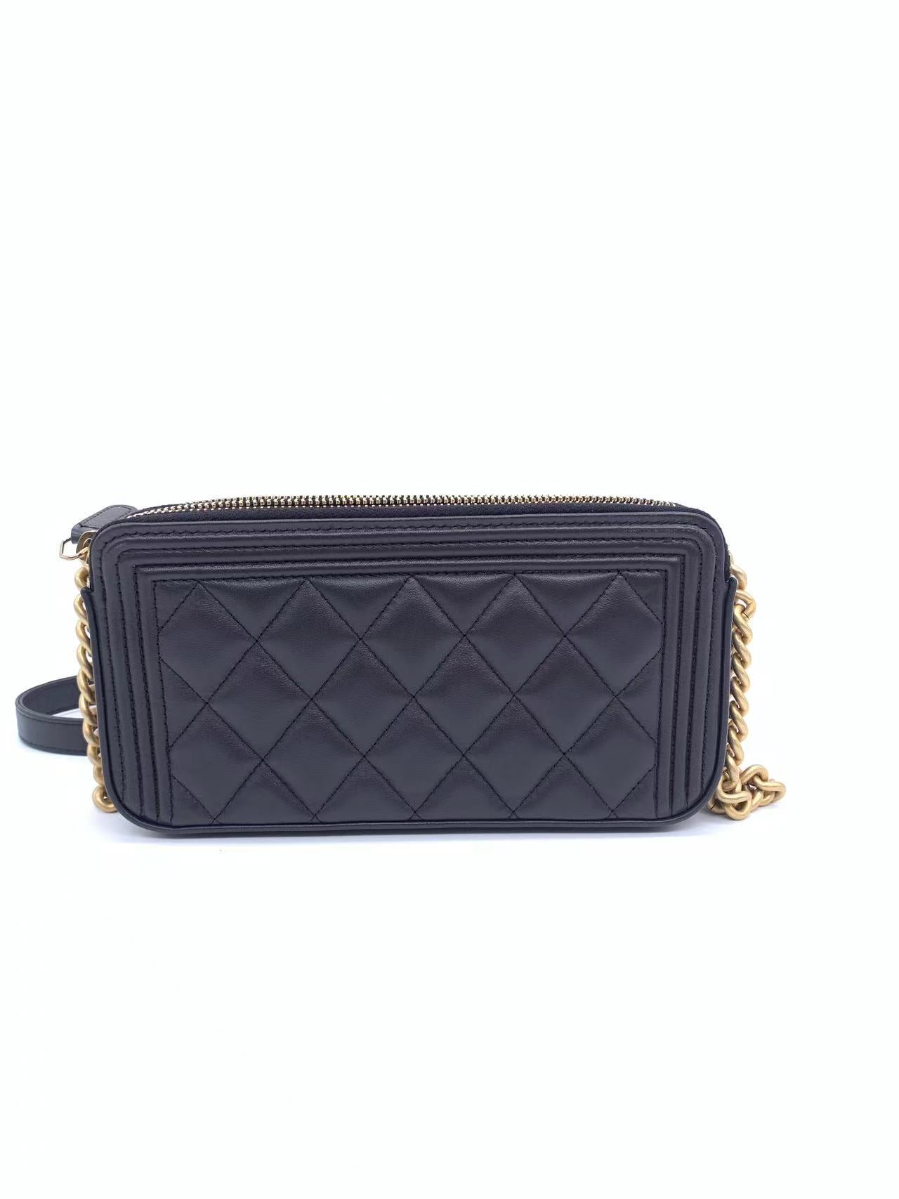Chanel - Boy Chanel Mini Wallet On Chain (WOC) - Lambskin leather - Dark grey - (mini)