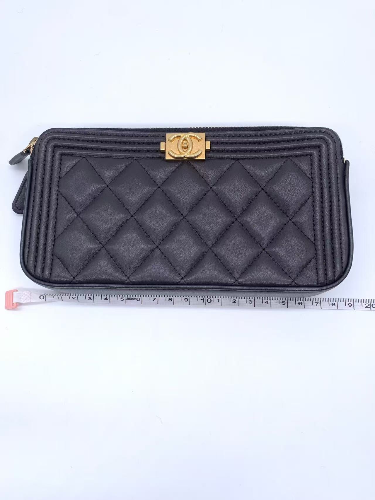 Chanel - Boy Chanel Mini Wallet On Chain (WOC) - Lambskin leather - Dark grey - (mini)