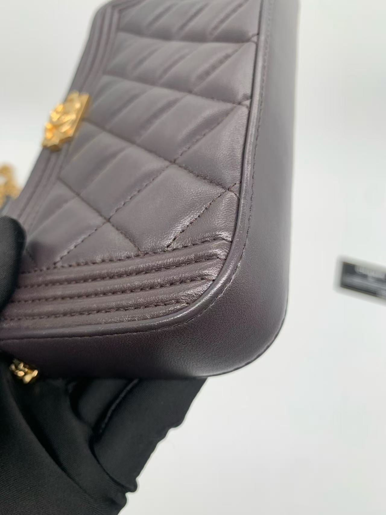 Chanel - Boy Chanel Mini Wallet On Chain (WOC) - Lambskin leather - Dark grey - (mini)
