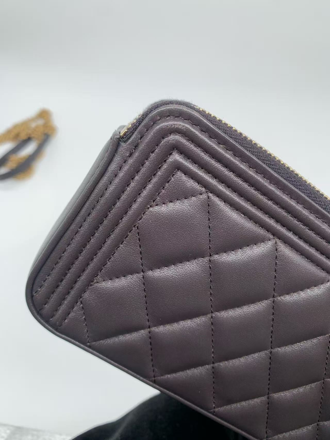 Chanel - Boy Chanel Mini Wallet On Chain (WOC) - Lambskin leather - Dark grey - (mini)