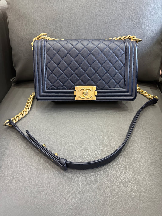 Chanel - Boy - Leather - Navy - (medium)