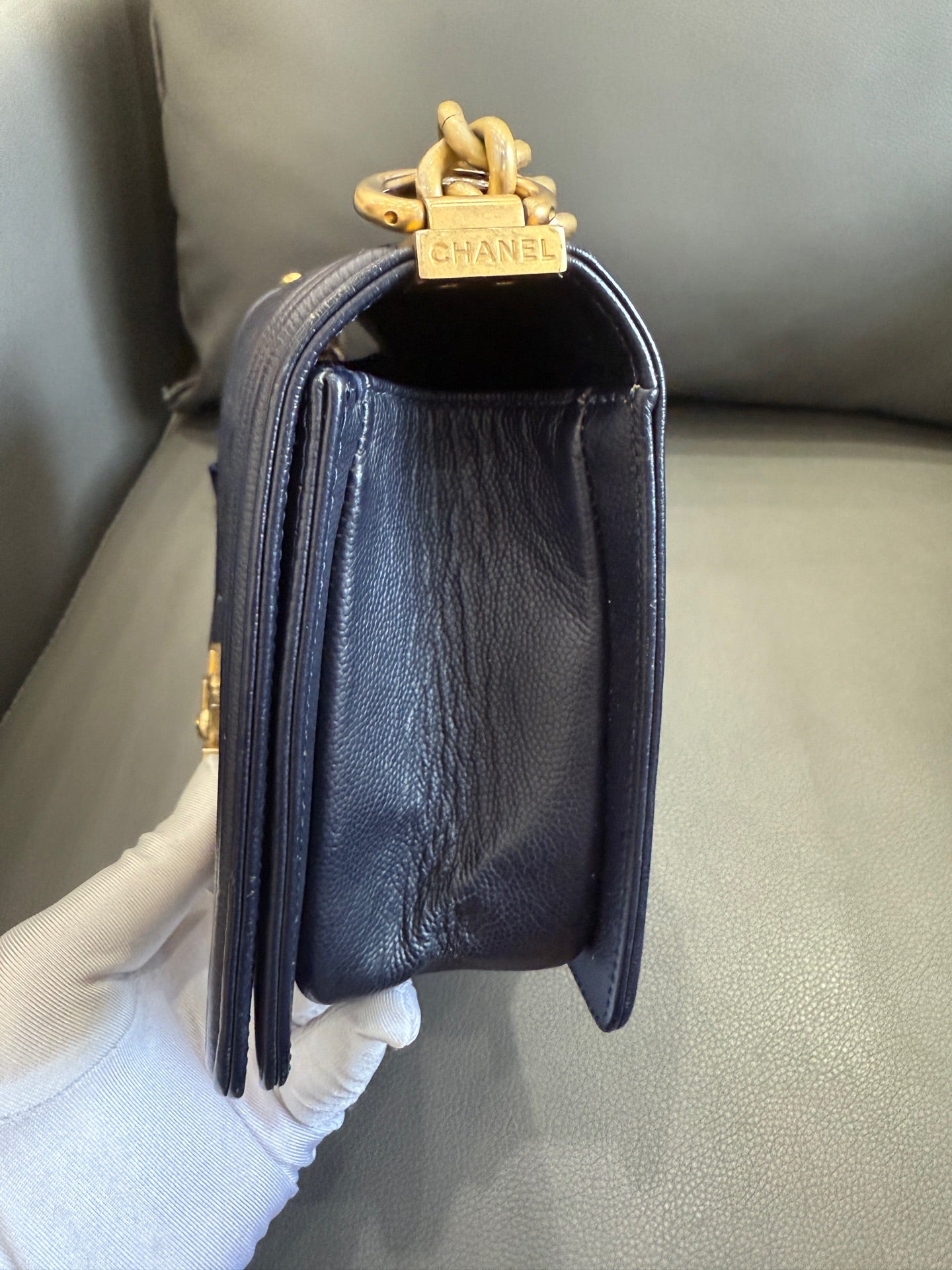 Chanel - Boy - Leather - Navy - (medium)