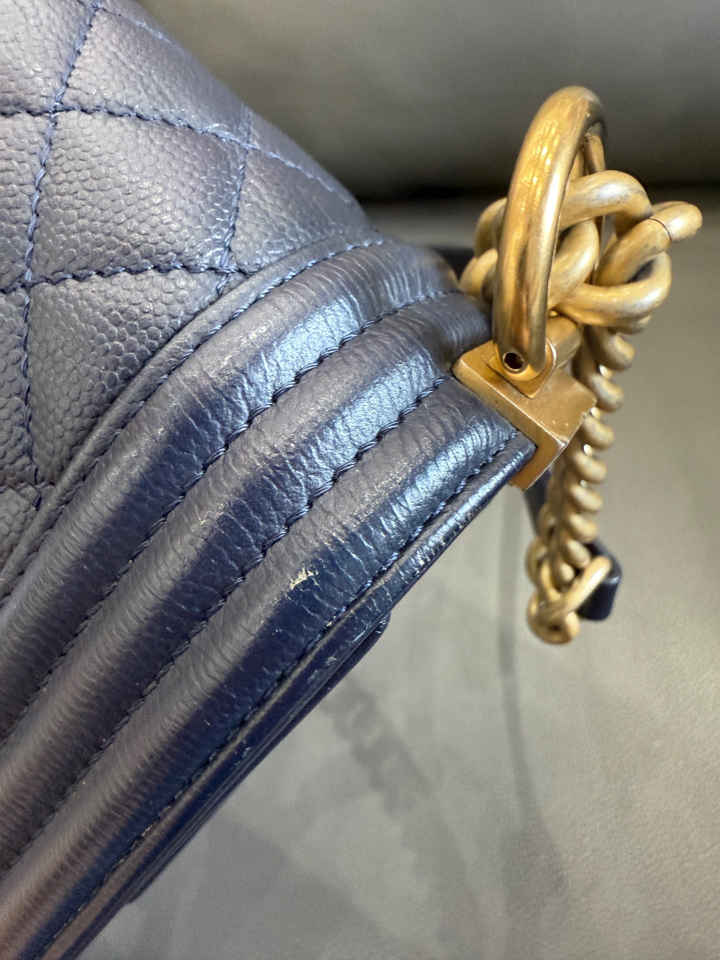 Chanel - Boy - Leather - Navy - (medium)