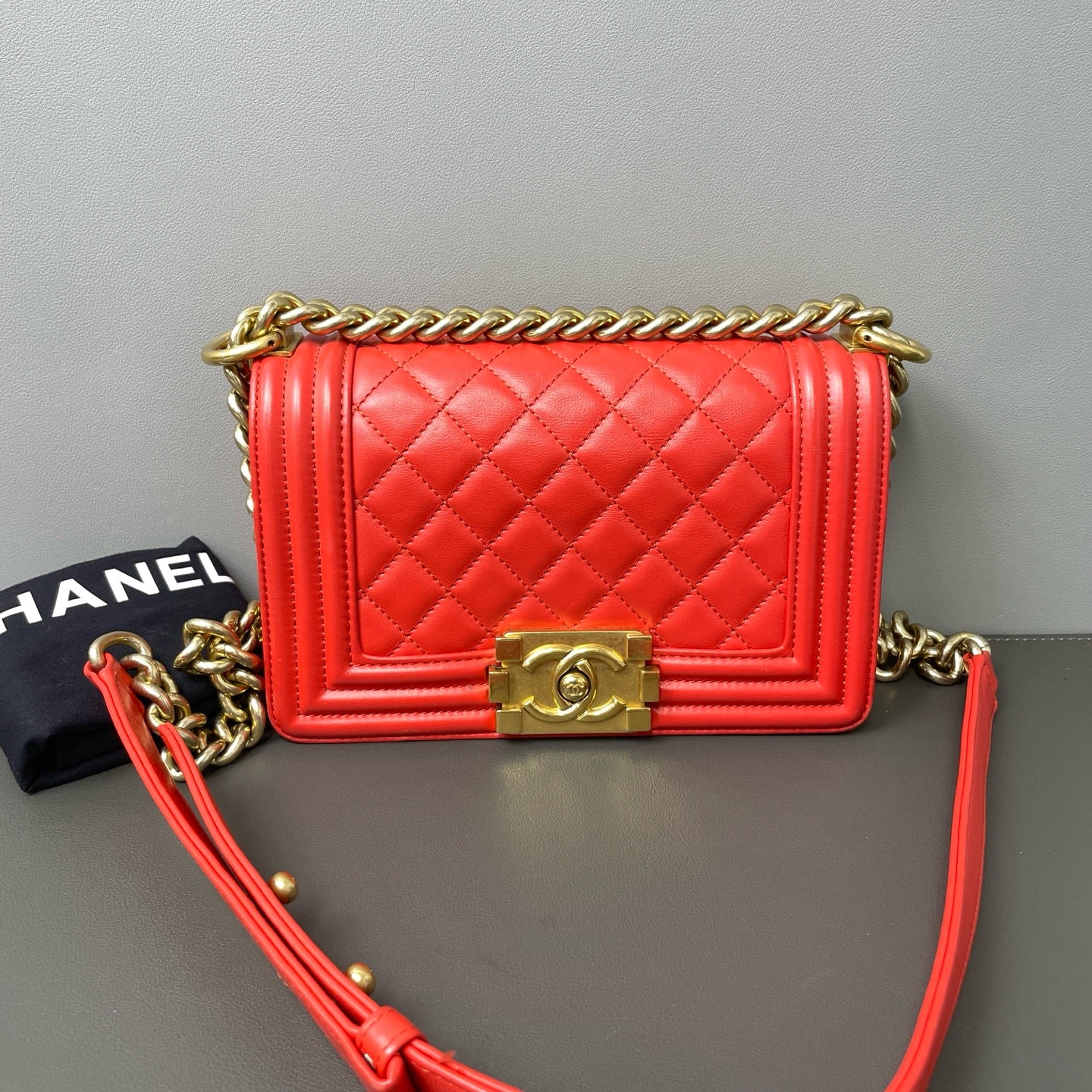 Chanel - Boy - Leather - Orange - (mini)