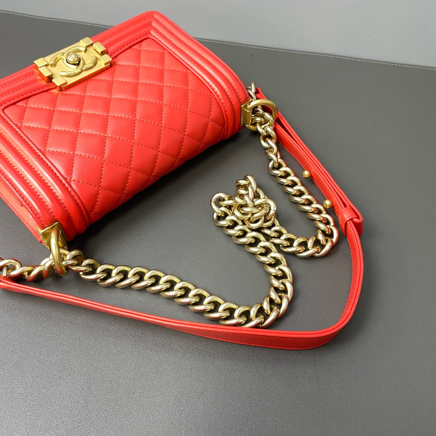 Chanel - Boy - Leather - Orange - (mini)