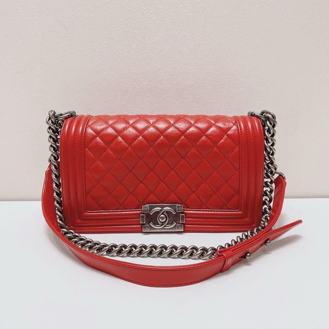 Chanel - Boy - Leather - Red - (medium)