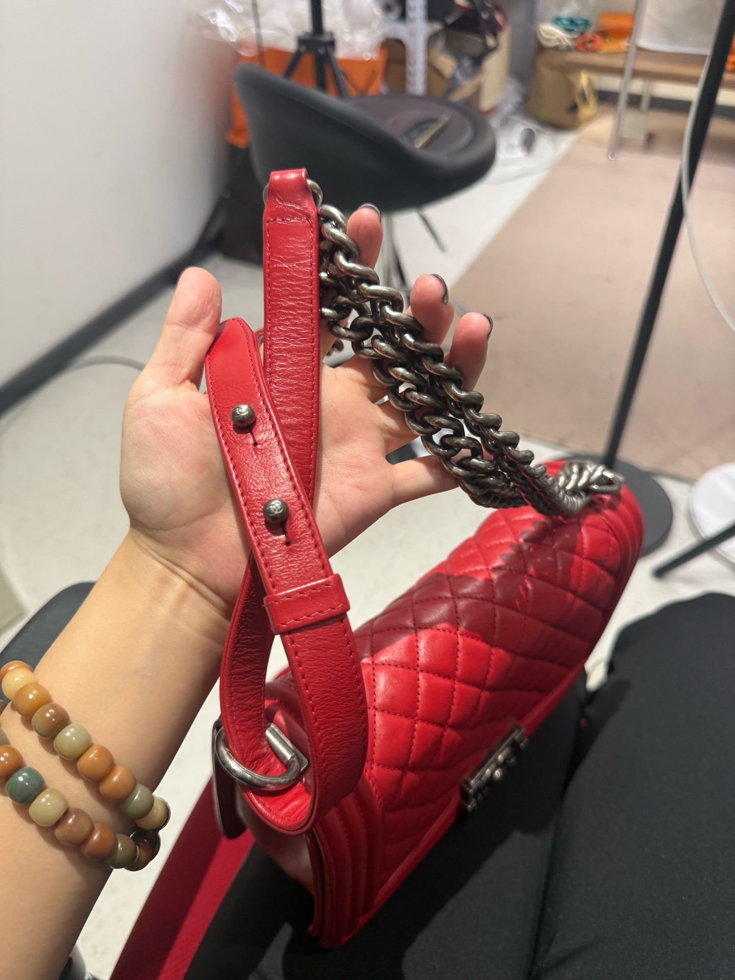 Chanel - Boy - Leather - Red - (medium)