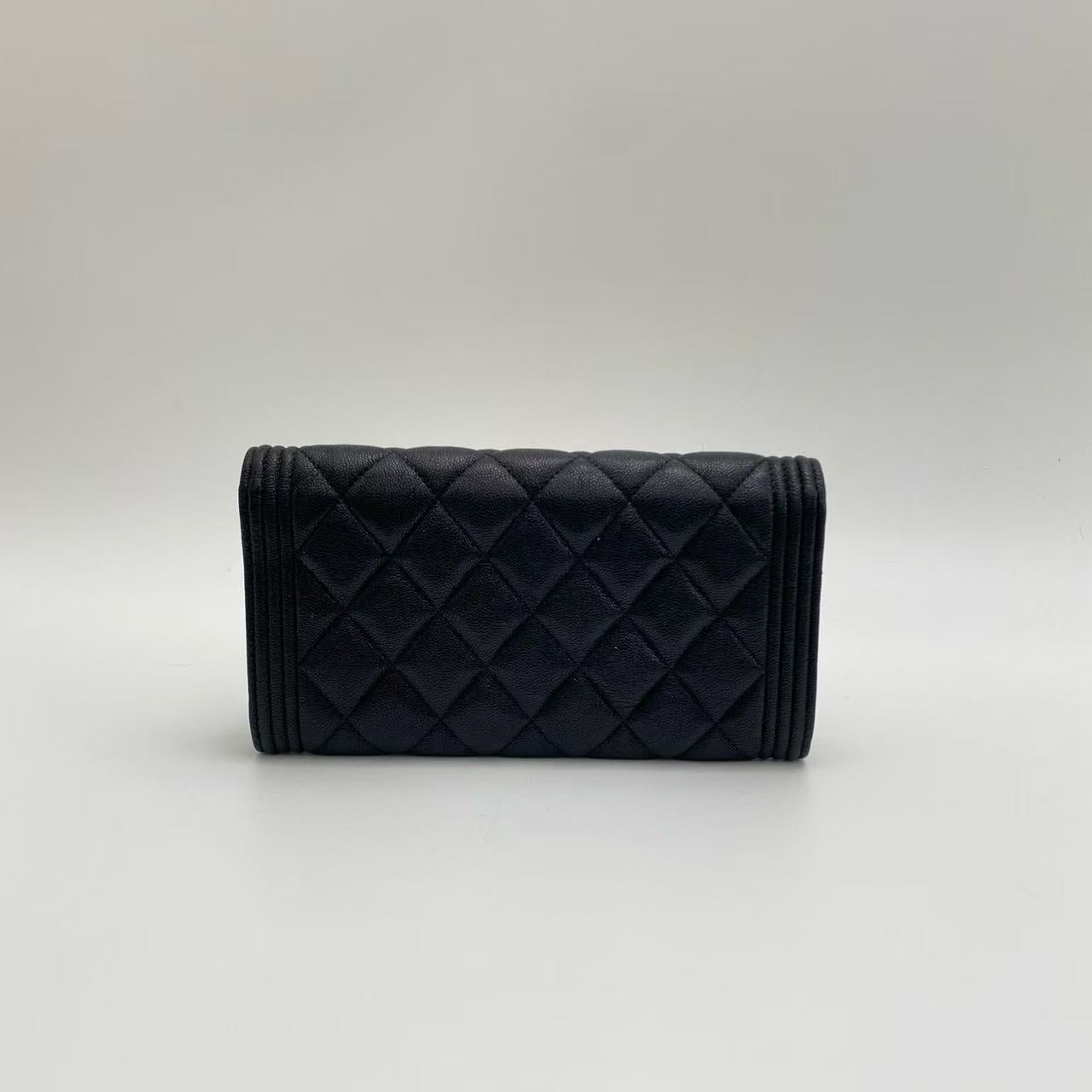 Chanel - Boy Long Wallet - Grained calfskin leather - Black with Gold-Tone Hardware - (Other)