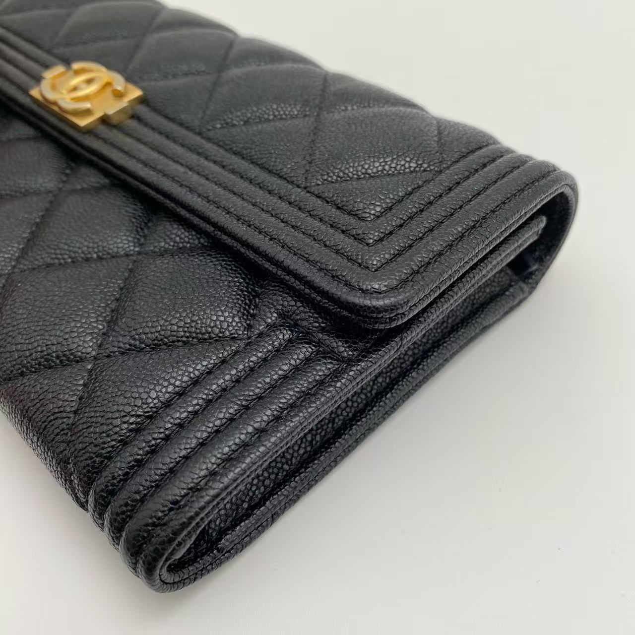 Chanel - Boy Long Wallet - Grained calfskin leather - Black with Gold-Tone Hardware - (Other)