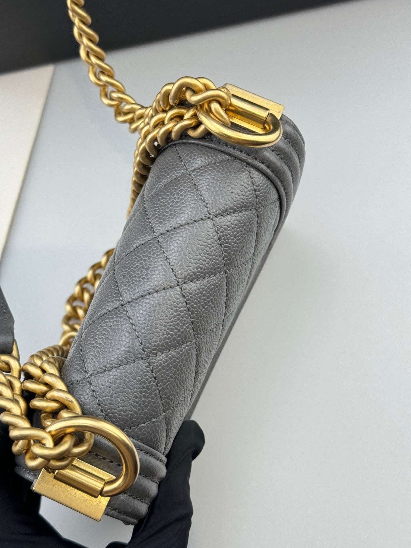 Chanel - Boy Mini - Caviar leather - Grey with Gold-Tone Hardware - (mini)