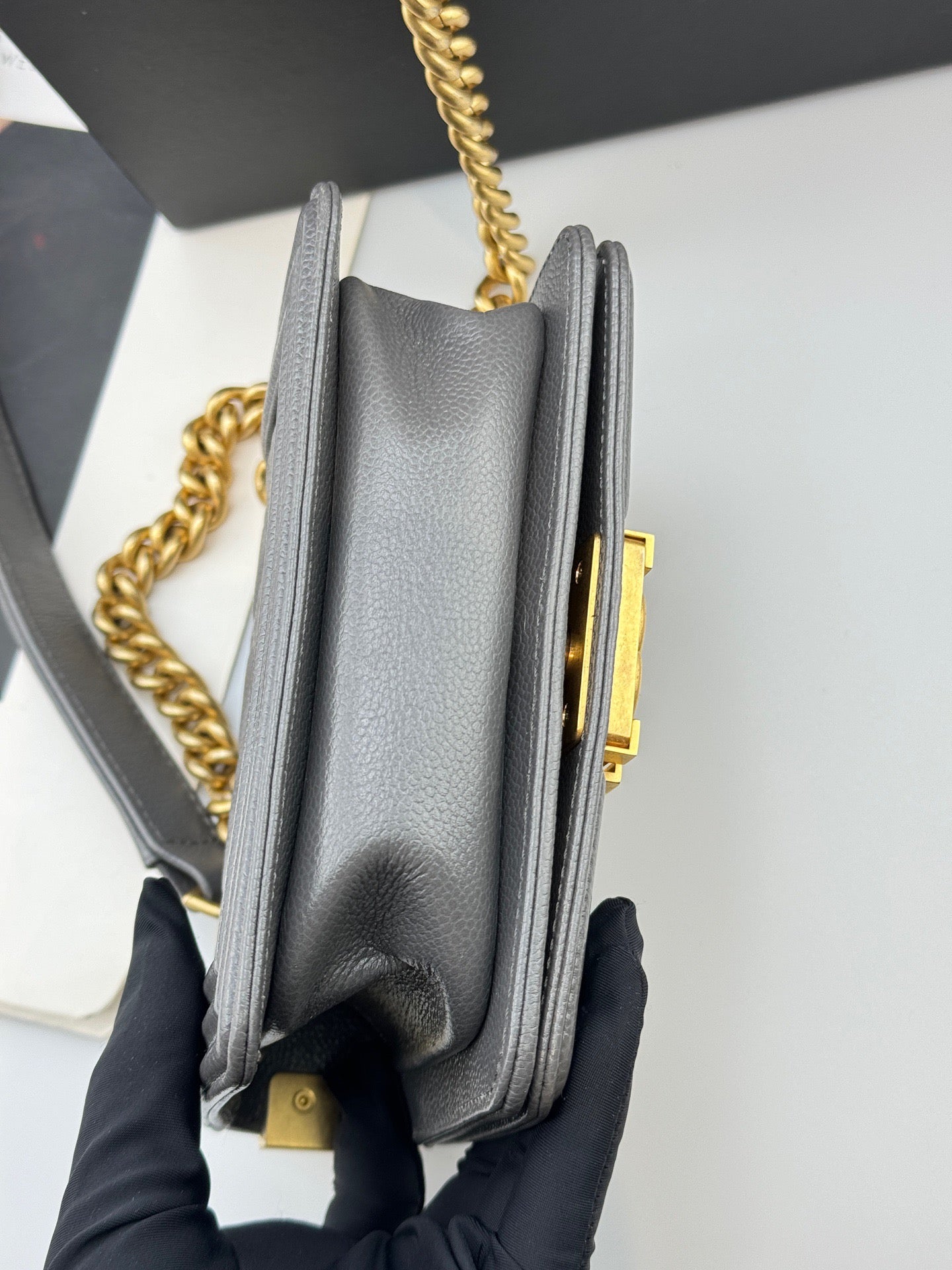 Chanel - Boy Mini - Caviar leather - Grey with Gold-Tone Hardware - (mini)