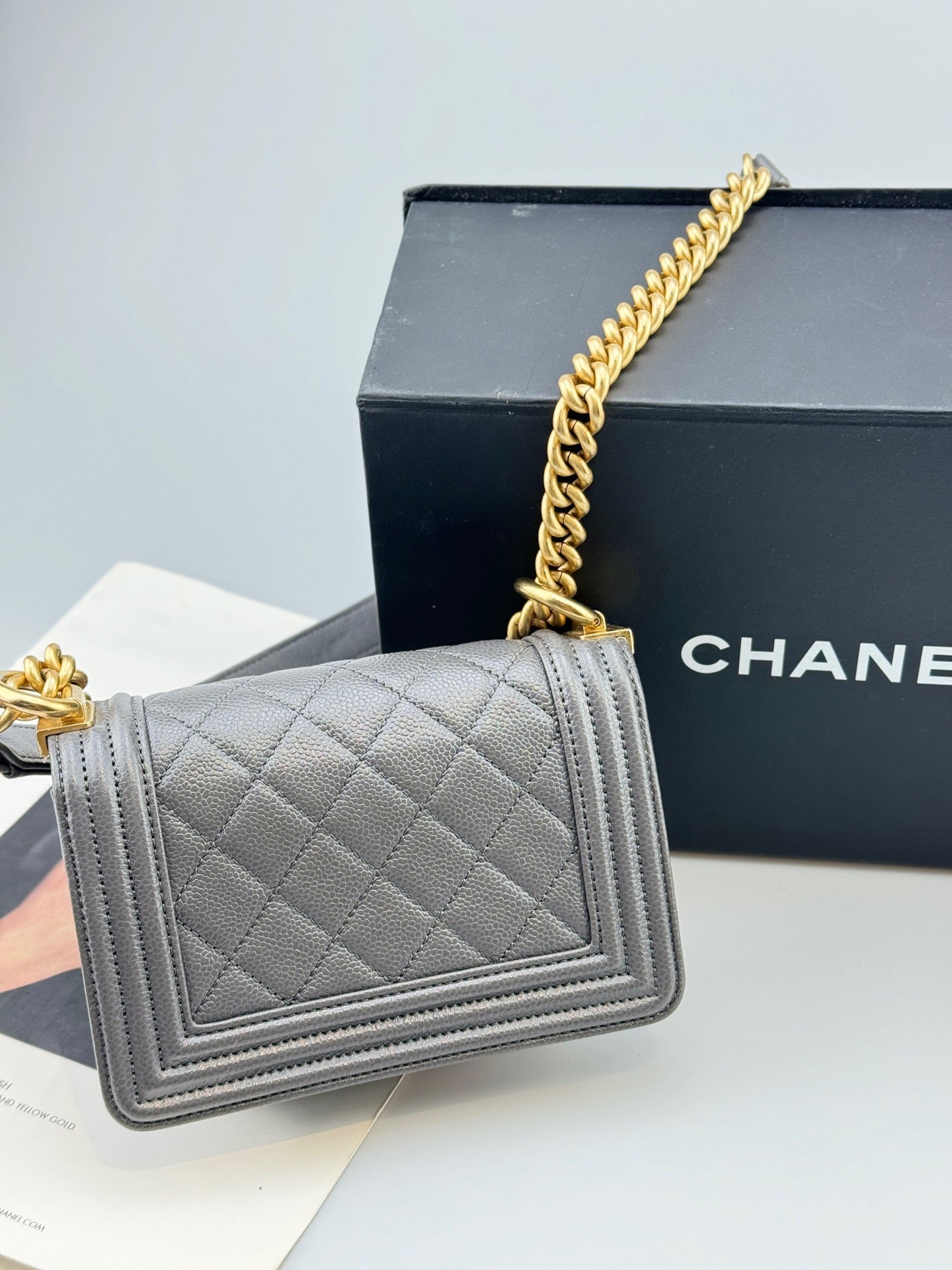 Chanel - Boy Mini - Caviar leather - Grey with Gold-Tone Hardware - (mini)