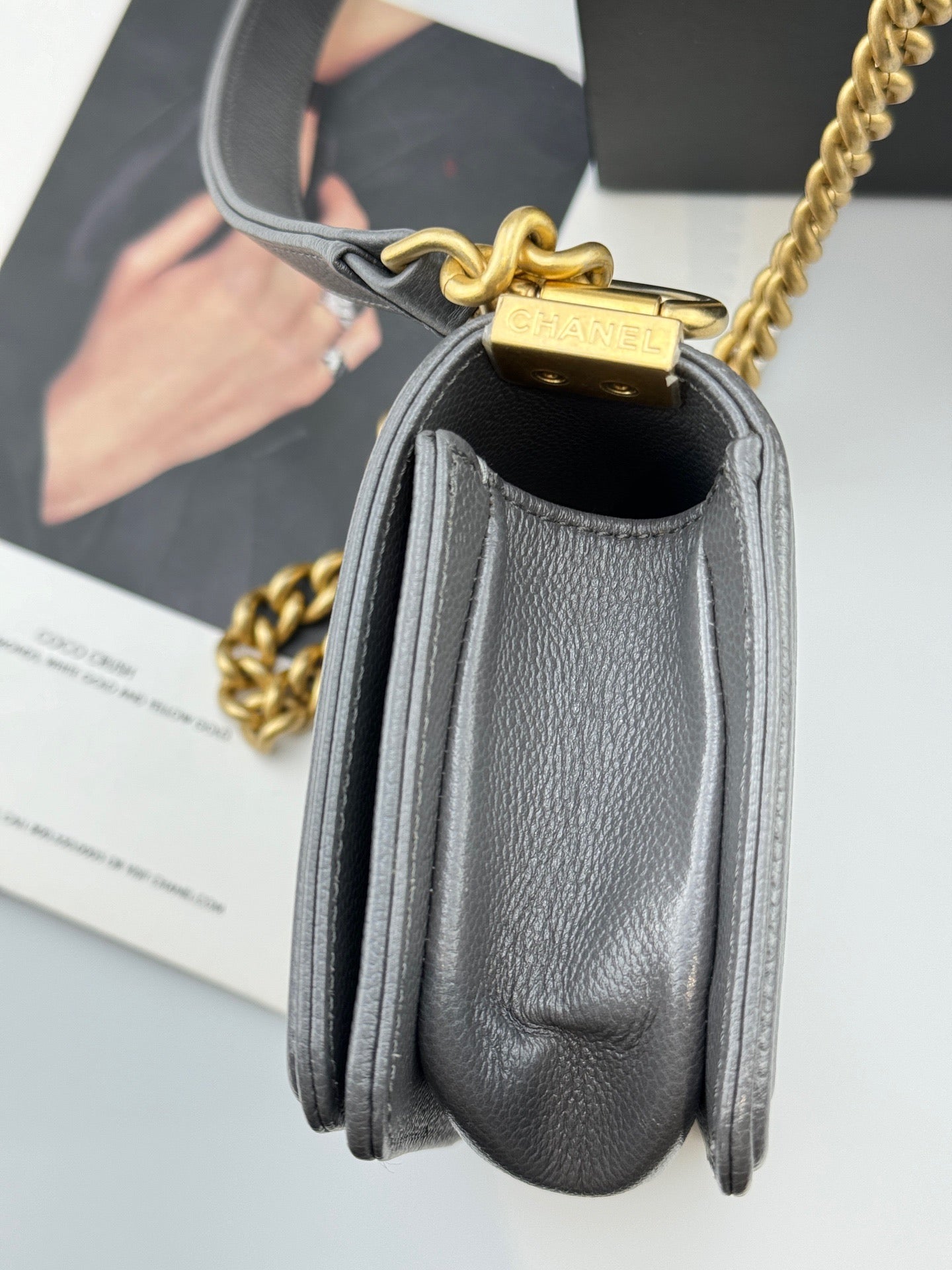 Chanel - Boy Mini - Caviar leather - Grey with Gold-Tone Hardware - (mini)