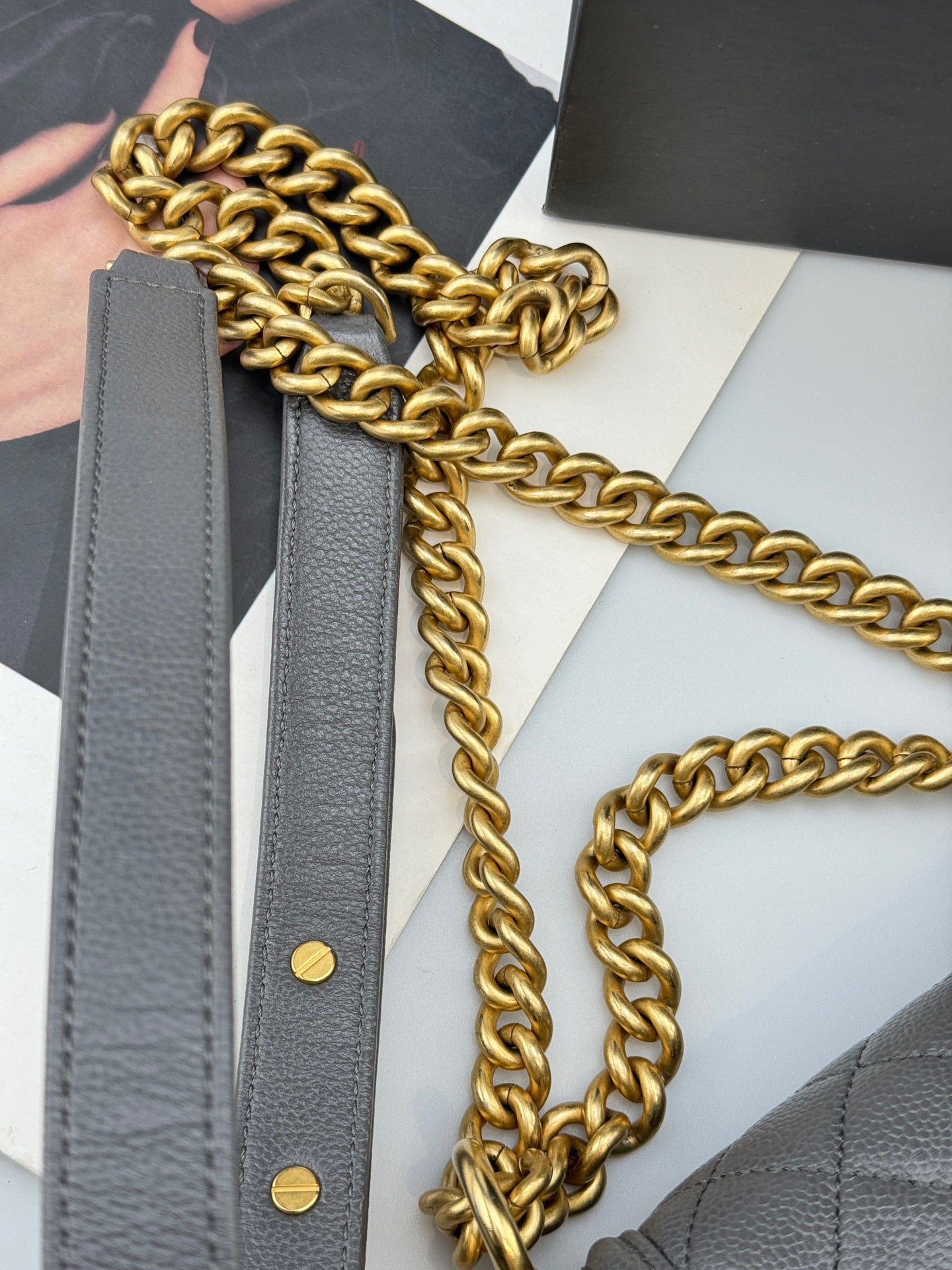 Chanel - Boy Mini - Caviar leather - Grey with Gold-Tone Hardware - (mini)