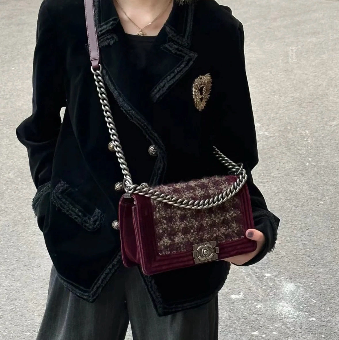 Chanel - Boy - Tweed - Burgundy - (small)
