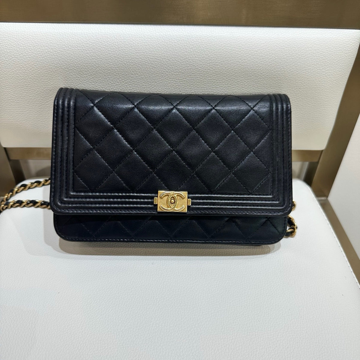 Chanel - Boy Wallet on Chain - Leather - Black - (Small)