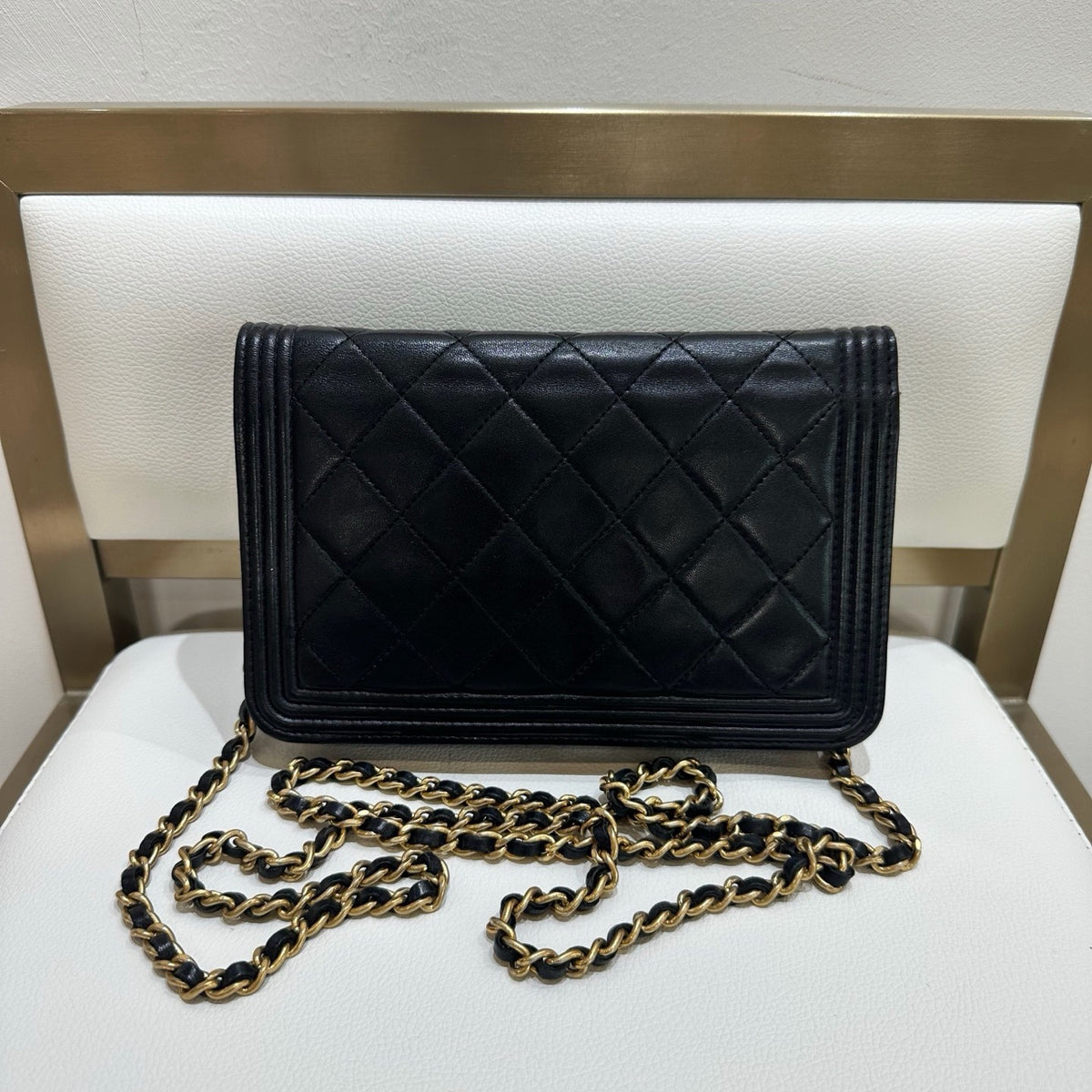 Chanel - Boy Wallet on Chain - Leather - Black - (Small)