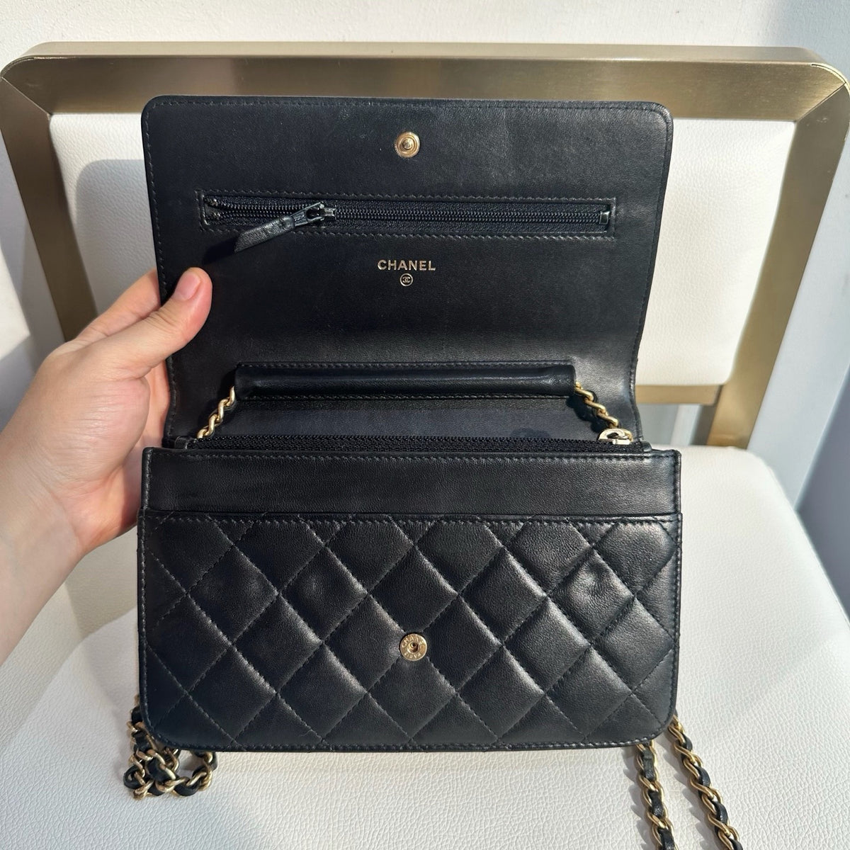 Chanel - Boy Wallet on Chain - Leather - Black - (Small)
