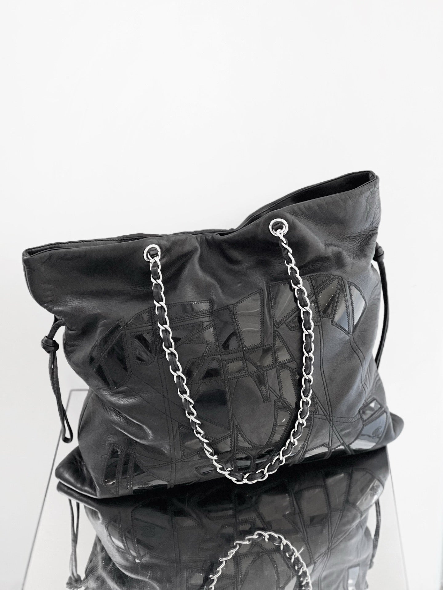 Chanel - Broken Mirror Patchwork Large Logo Tote - Leather - Black - (Large)