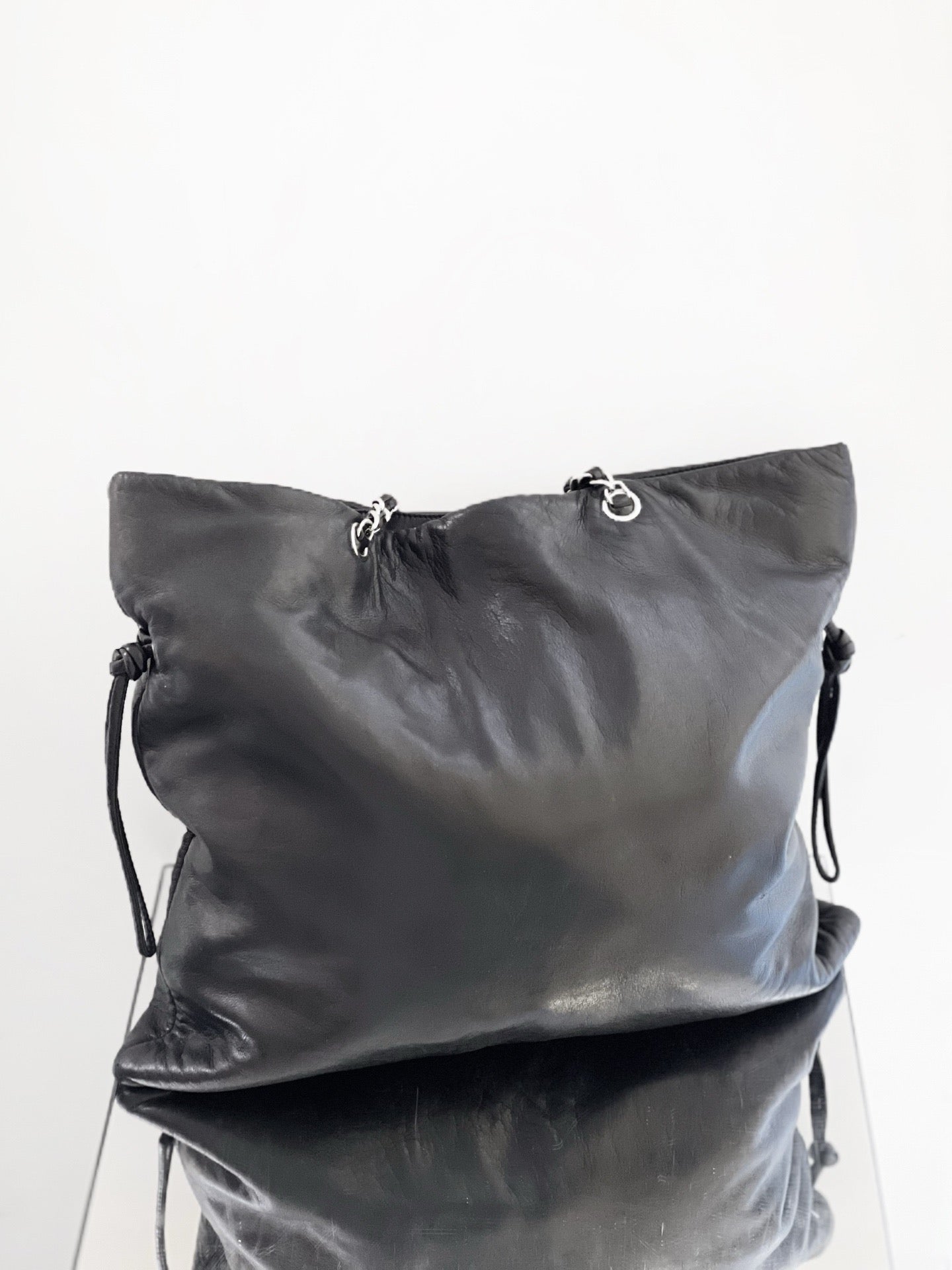 Chanel - Broken Mirror Patchwork Large Logo Tote - Leather - Black - (Large)