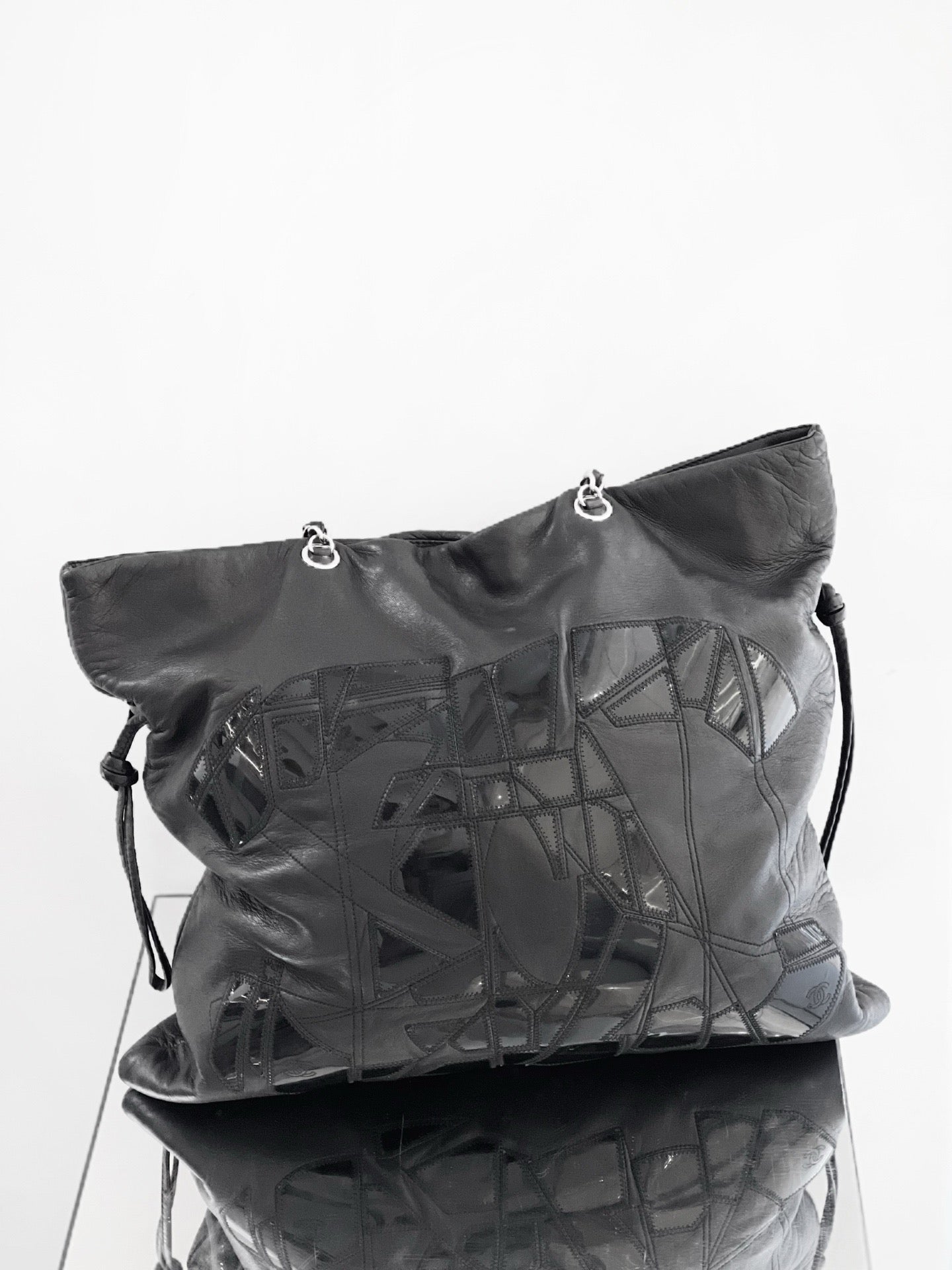 Chanel - Broken Mirror Patchwork Large Logo Tote - Leather - Black - (Large)