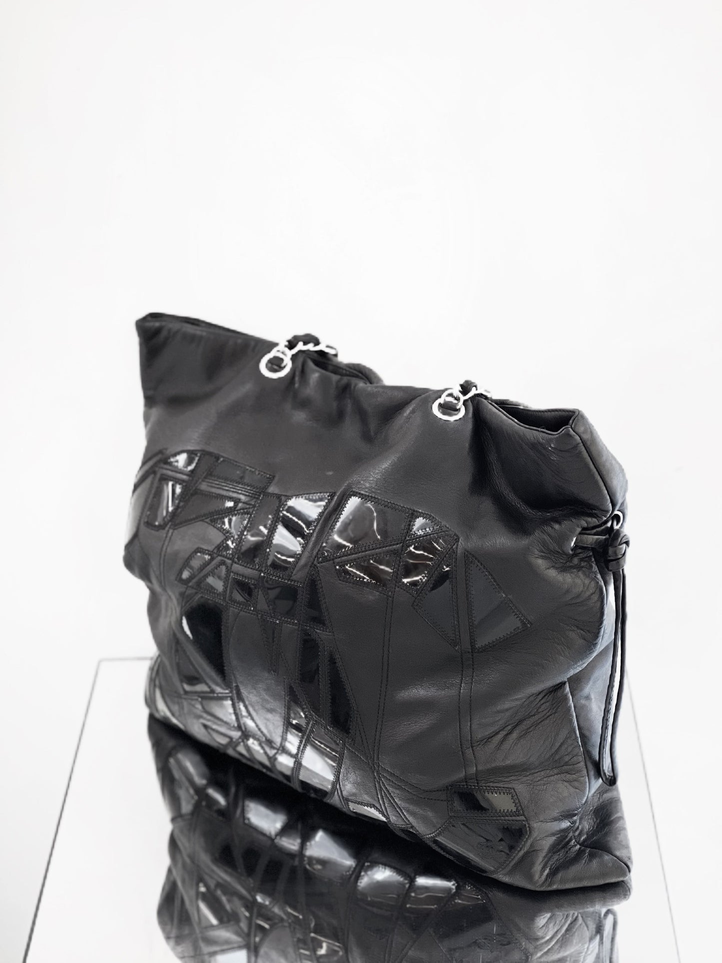 Chanel - Broken Mirror Patchwork Large Logo Tote - Leather - Black - (Large)