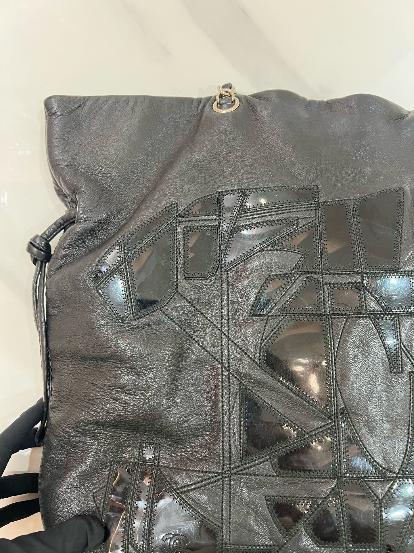 Chanel - Broken Mirror Patchwork Large Logo Tote - Leather - Black - (Large)