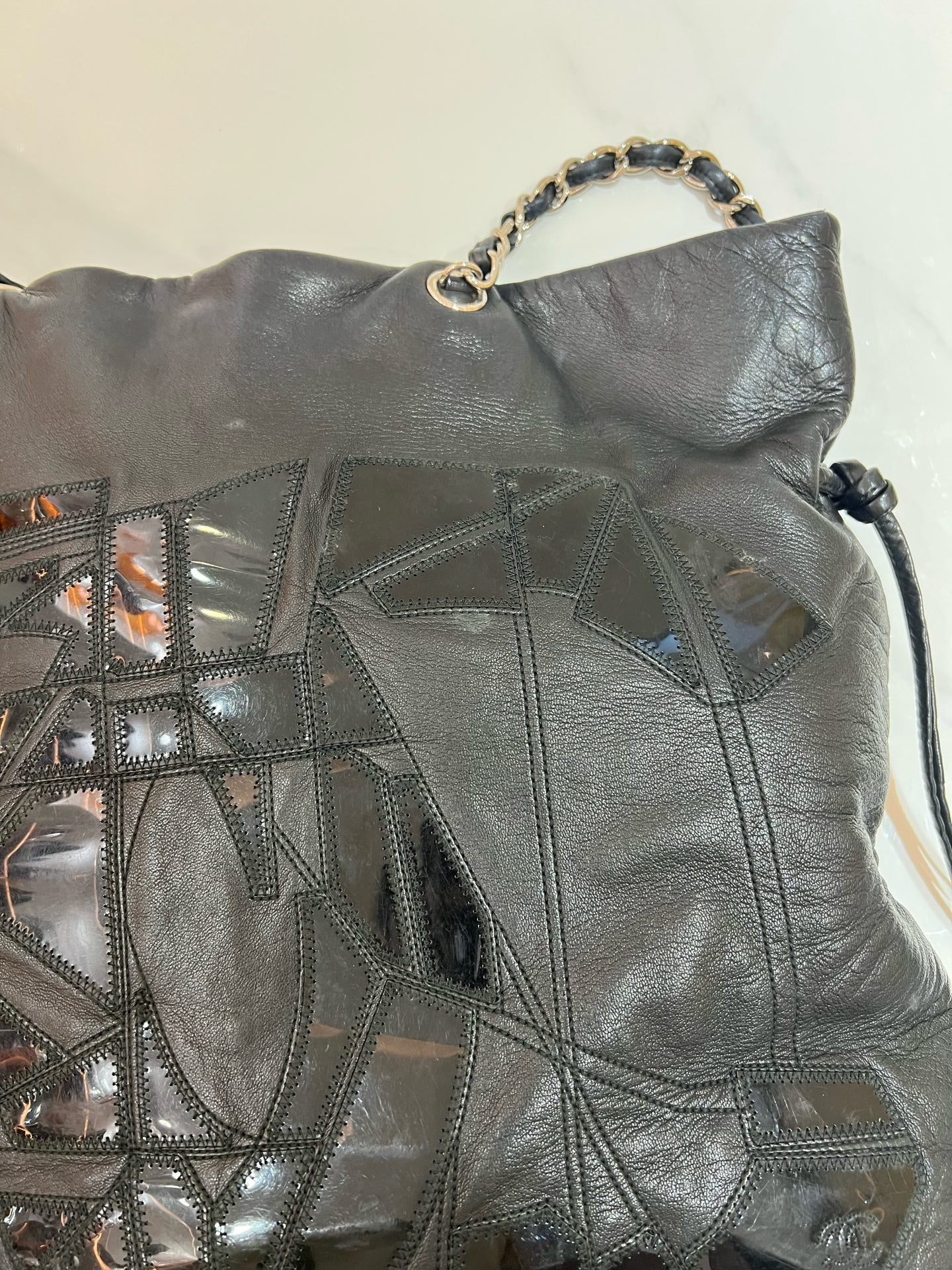 Chanel - Broken Mirror Patchwork Large Logo Tote - Leather - Black - (Large)