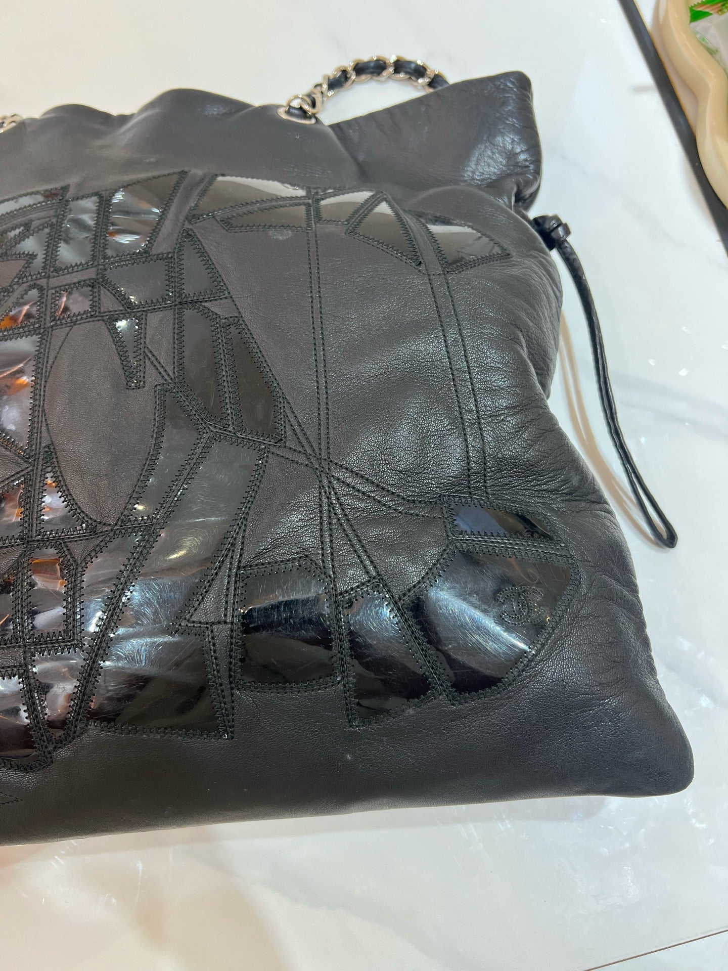 Chanel - Broken Mirror Patchwork Large Logo Tote - Leather - Black - (Large)