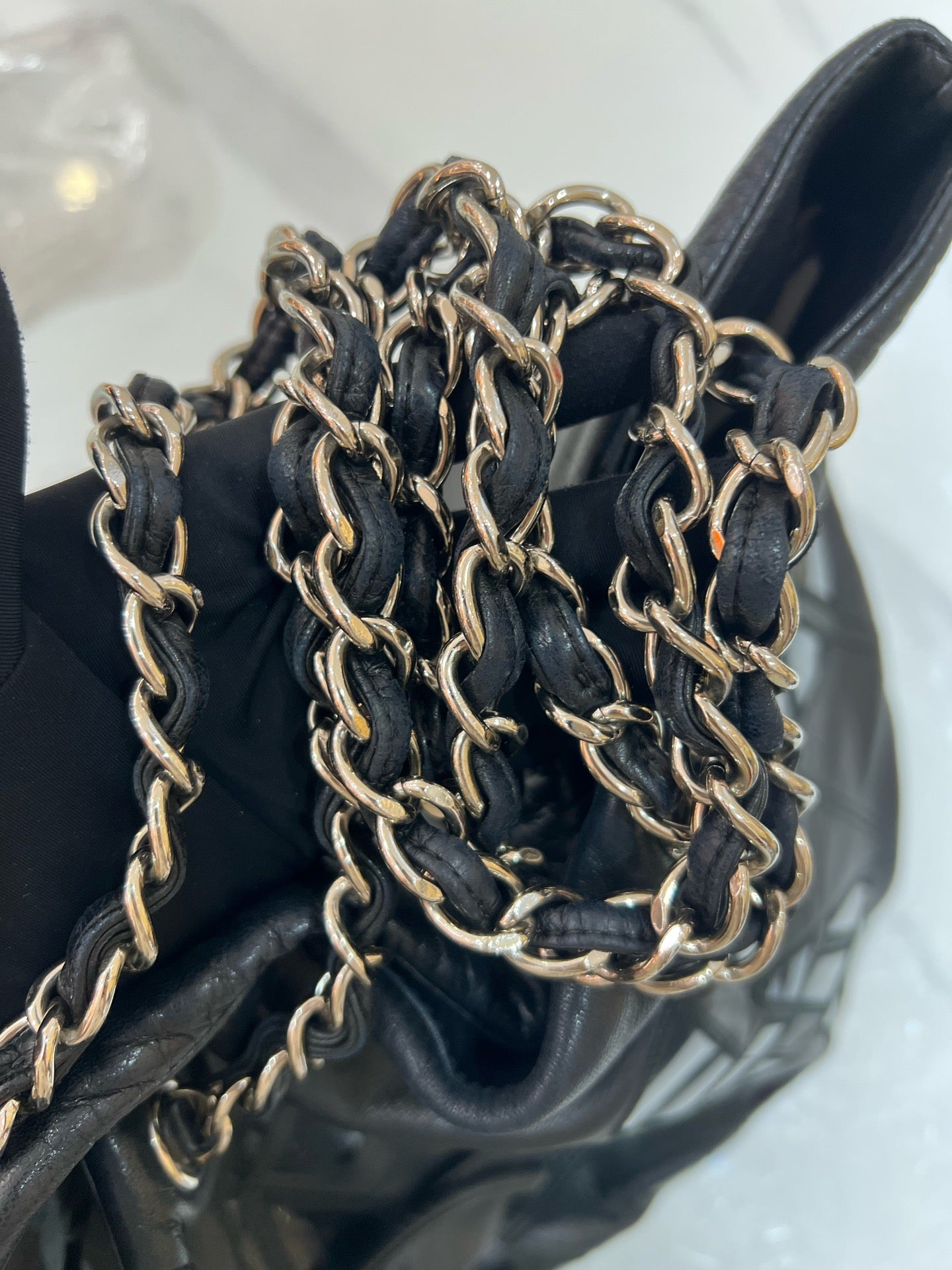Chanel - Broken Mirror Patchwork Large Logo Tote - Leather - Black - (Large)