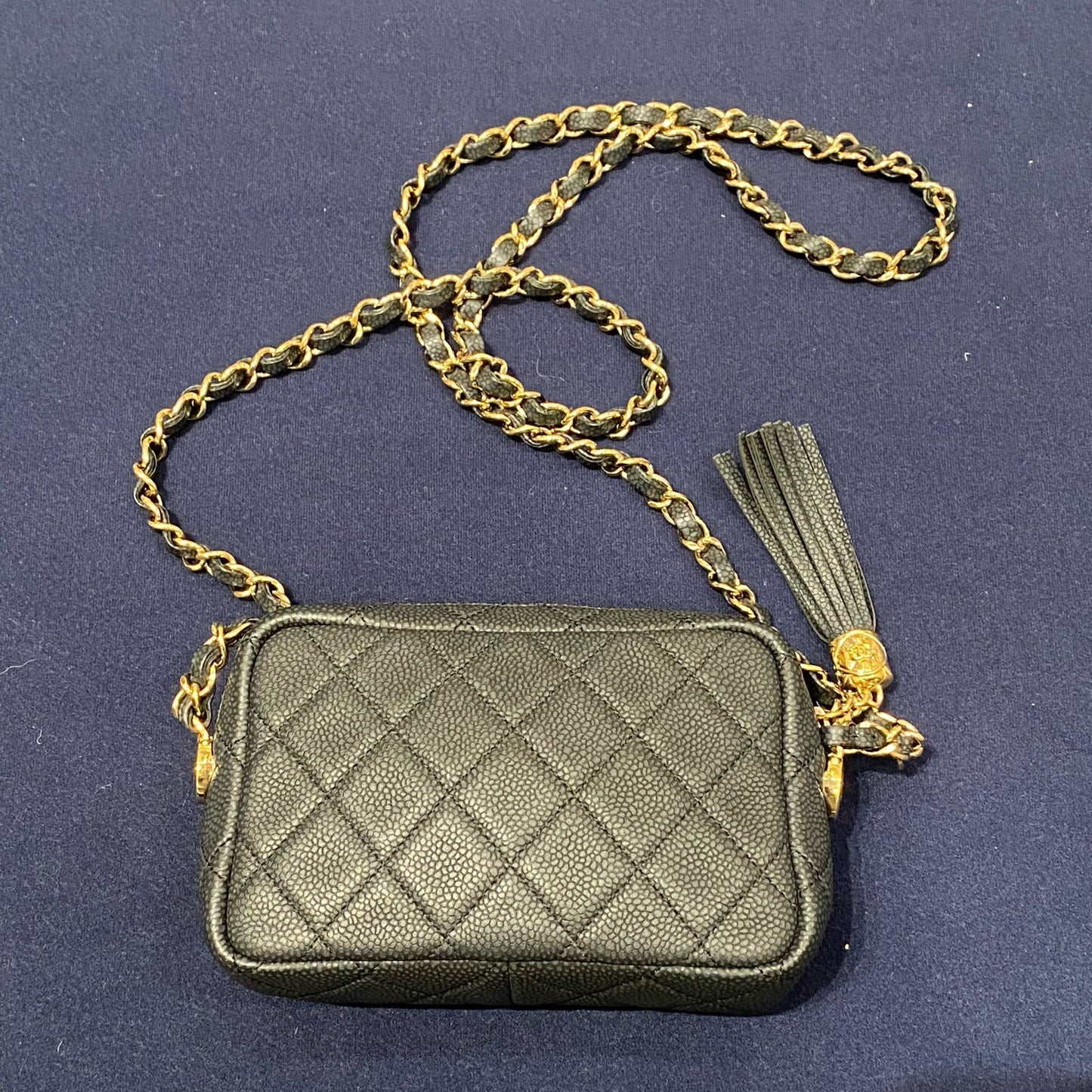 Chanel - Camera Bag with Tassel - Caviar leather - Black with Gold-Tone Hardware - (Mini)