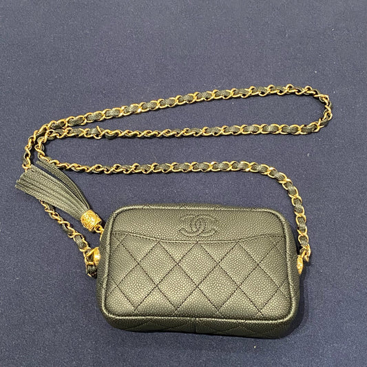 Chanel - Camera Bag with Tassel - Caviar leather - Black with Gold-Tone Hardware - (Mini)